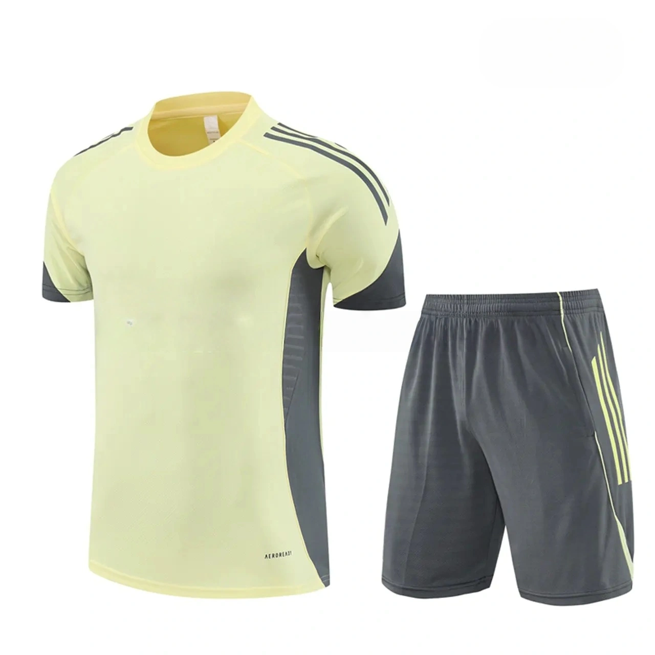 Real Madrid 25-26 Kids Short-Sleeve Training Set - Yellow Top and Grey Shorts-CKK-1