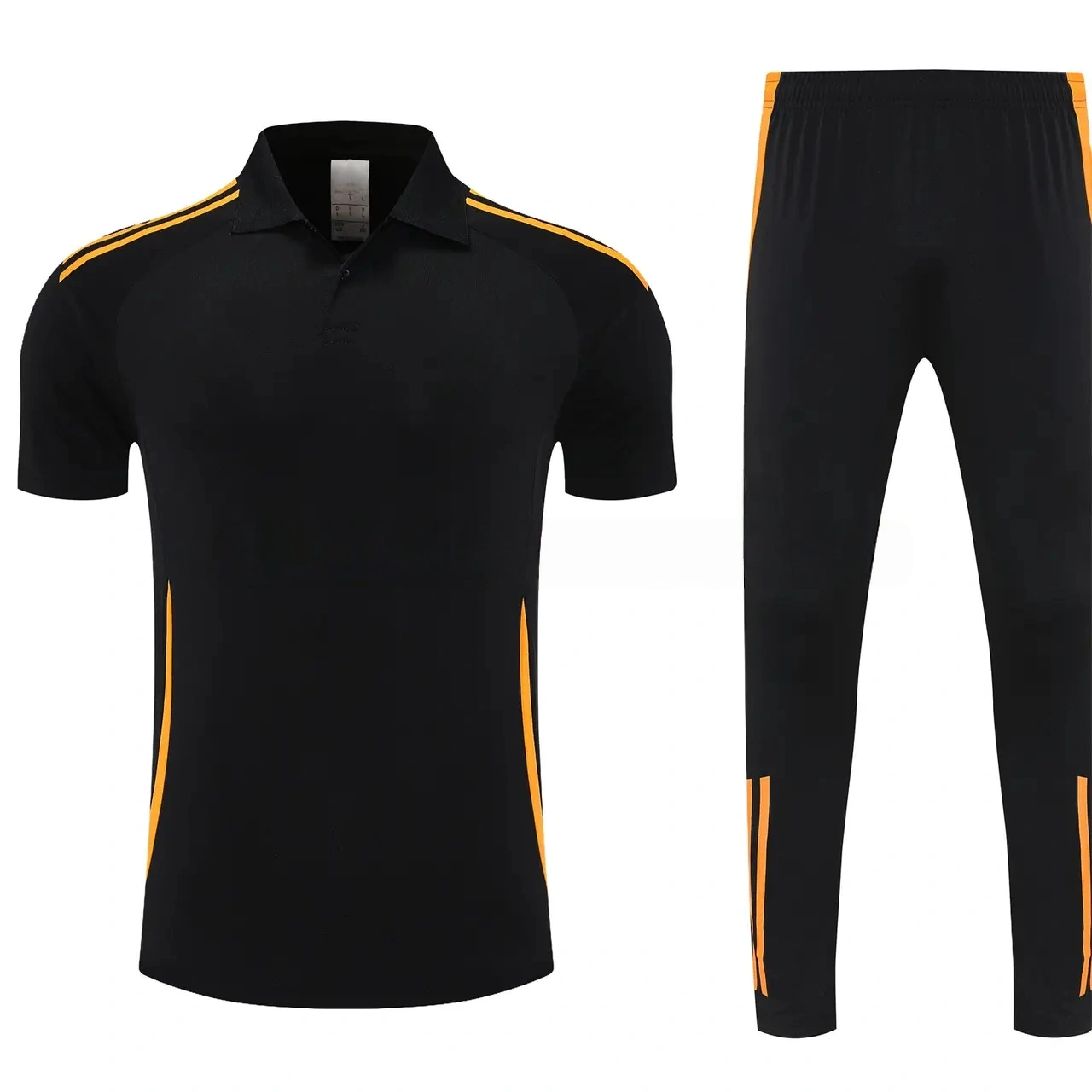 Real Madrid 25-26 POLO Short-Sleeve Training Set - Black Top and Pants with Yellow Stripes-CKK-1