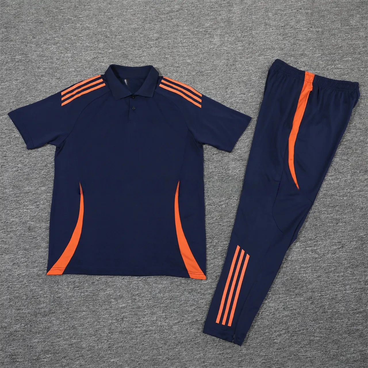 Juventus 25-26 POLO Short-Sleeve Training Set - Deep Blue Top and Pants with Orange Stripes-CKK-1
