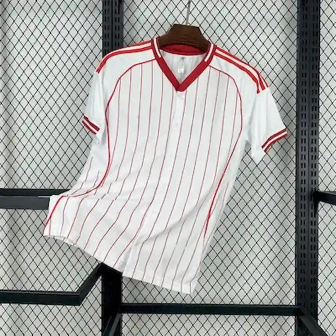 Arsenal 25-26 White Baseball Jersey with Red Stripes-CKK-1