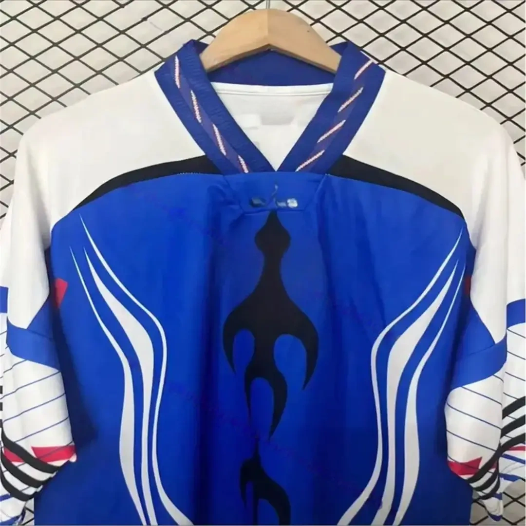 Japan 2026 Retro Style Blue Jersey Fans Version collar detail
