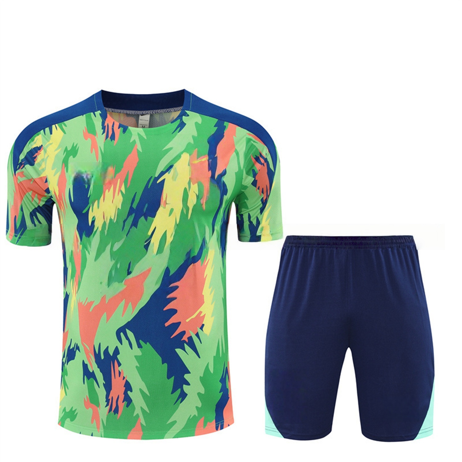 Brazil 25-26 Short-Sleeve Training Set - Blue Green Camouflage Top & Blue Shorts