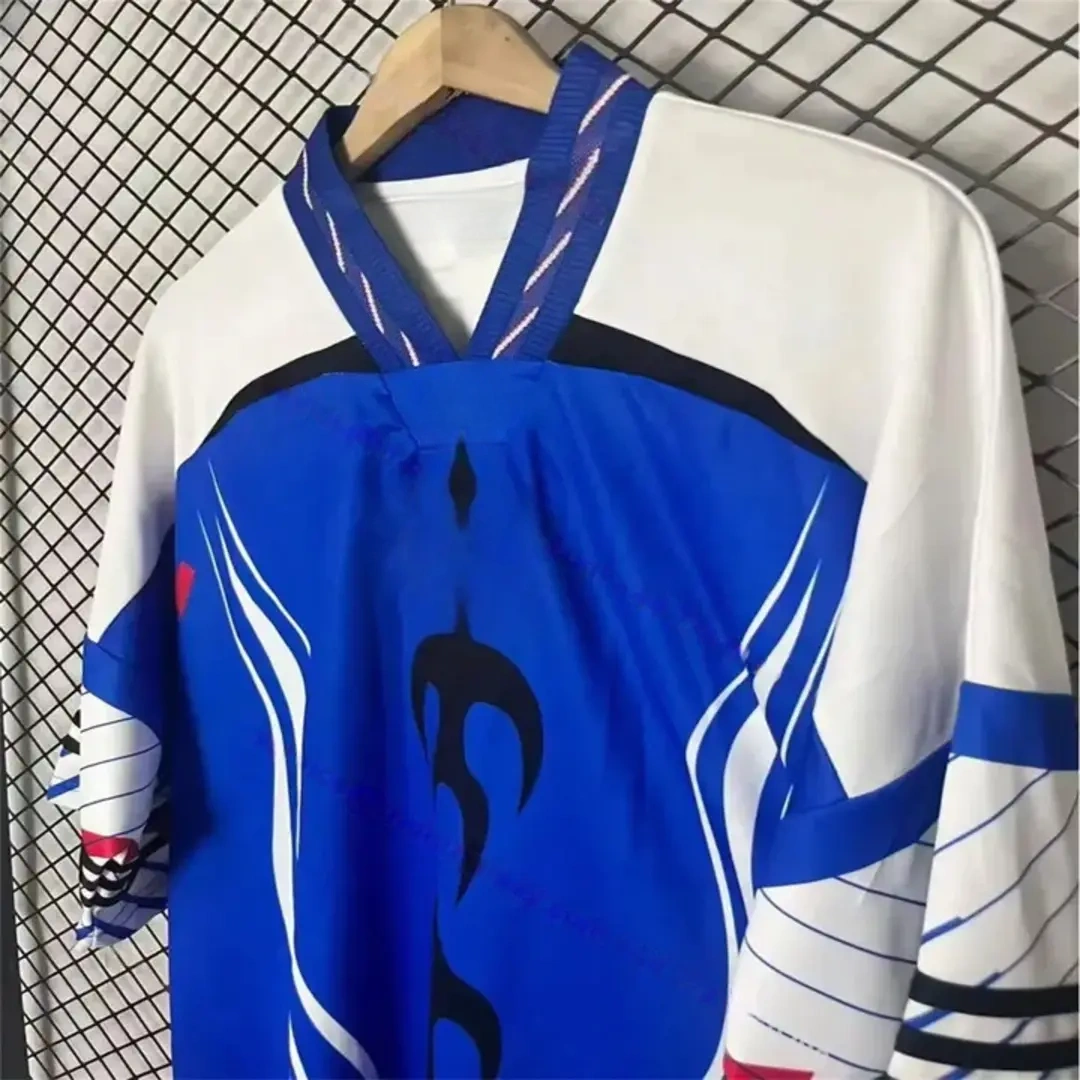 Japan 2026 Retro Style Blue Jersey Fans Version sleeve detail
