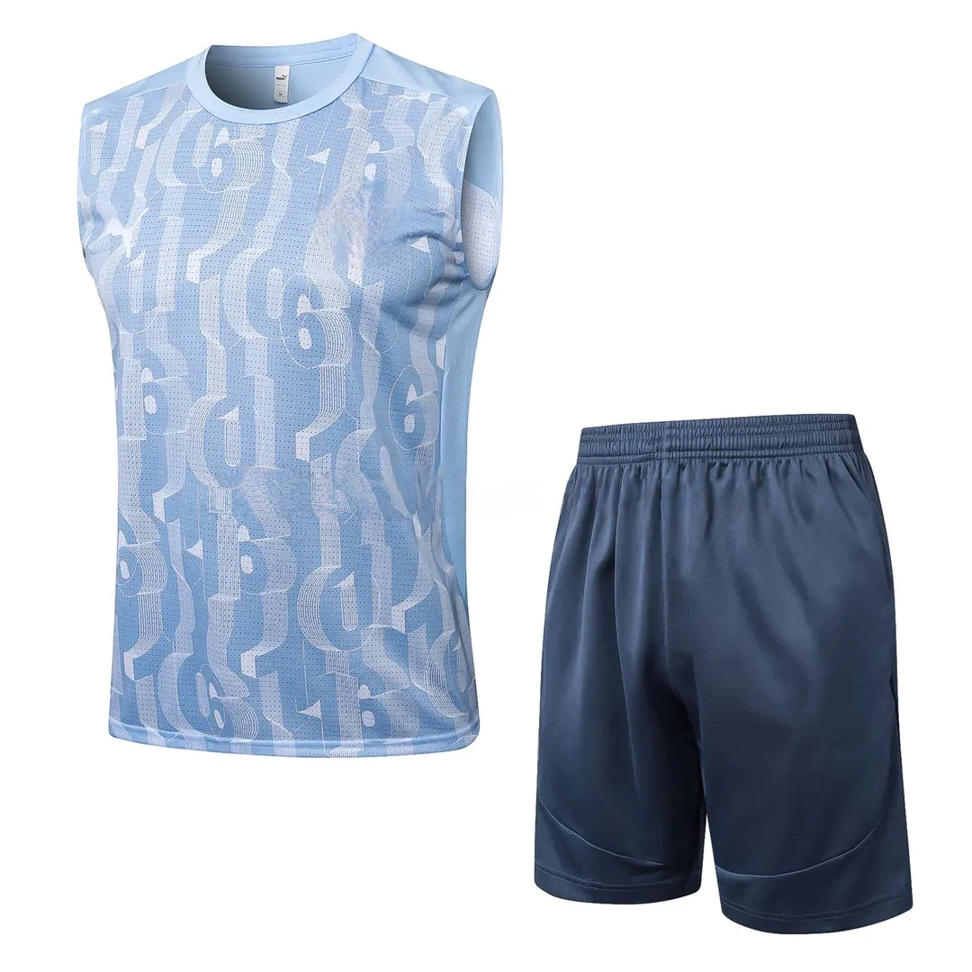Manchester City 25-26 Vest Training Set - Sky Blue Vest and Deep Blue Shorts-CKK-1