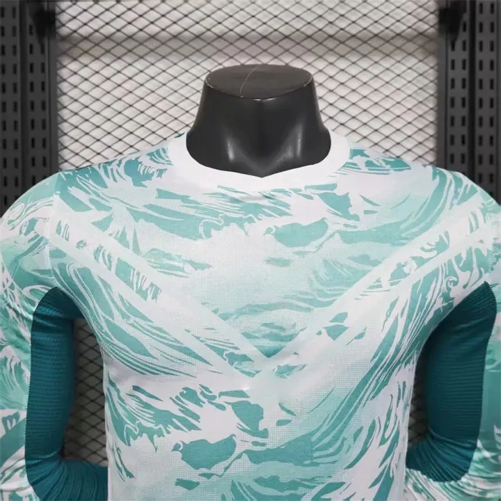 Portugal 2026 Away White And Cyan Long Sleeves Jersey   Player Version