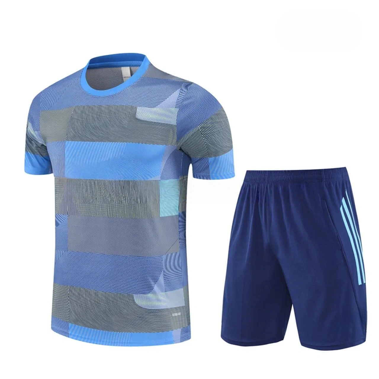 Real Madrid 25-26 Pre-Match Kids Short-Sleeve Training Set - Blue-Gray Camouflage Top and Blue Shorts-CKK-1
