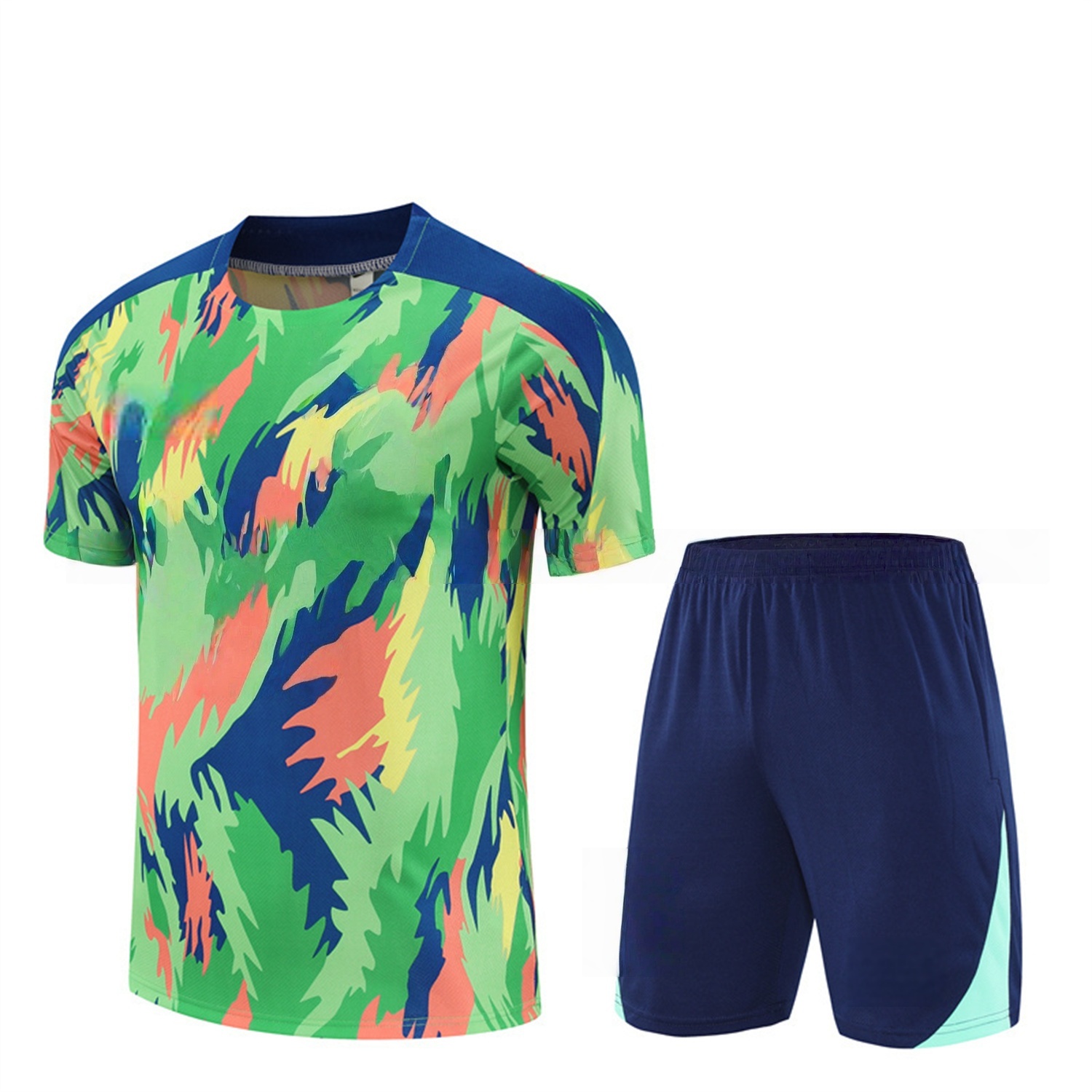 Brazil 25-26 Short-Sleeve Training Set - Blue Green Camouflage Top & Blue Shorts