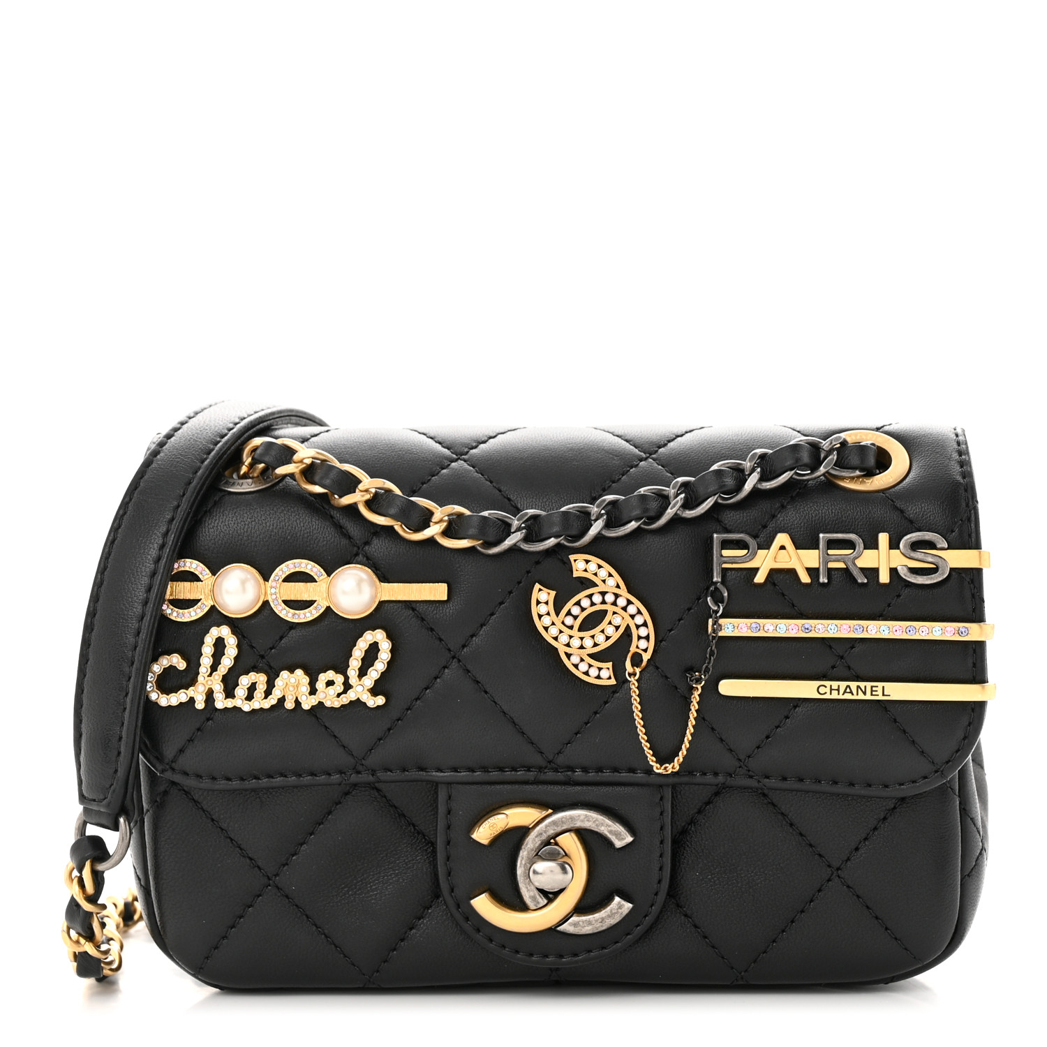 CHANEL Lambskin Quilted Mini Coco Clips Single Flap Black