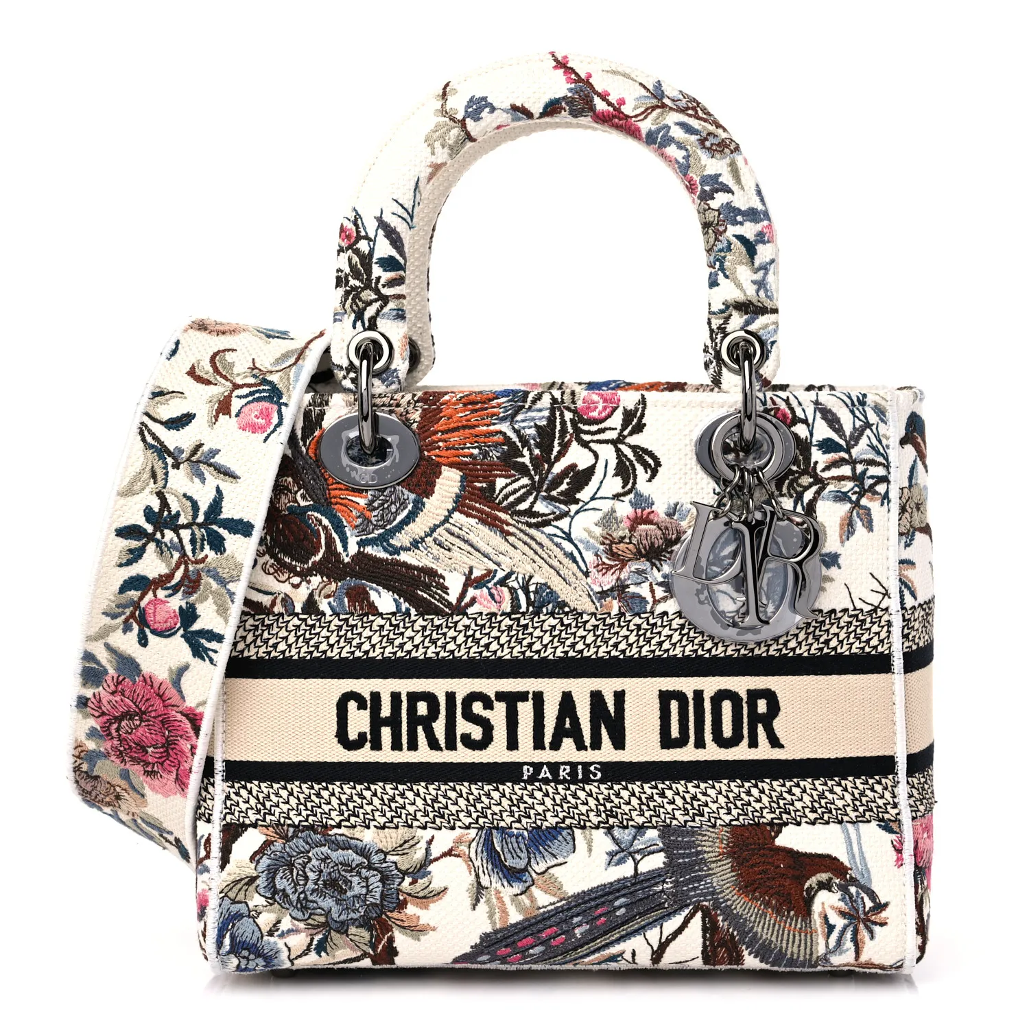 DIOR Canvas Jardin D’Hiver Embroidered Medium Lady D-Lite Ecru Multicolor