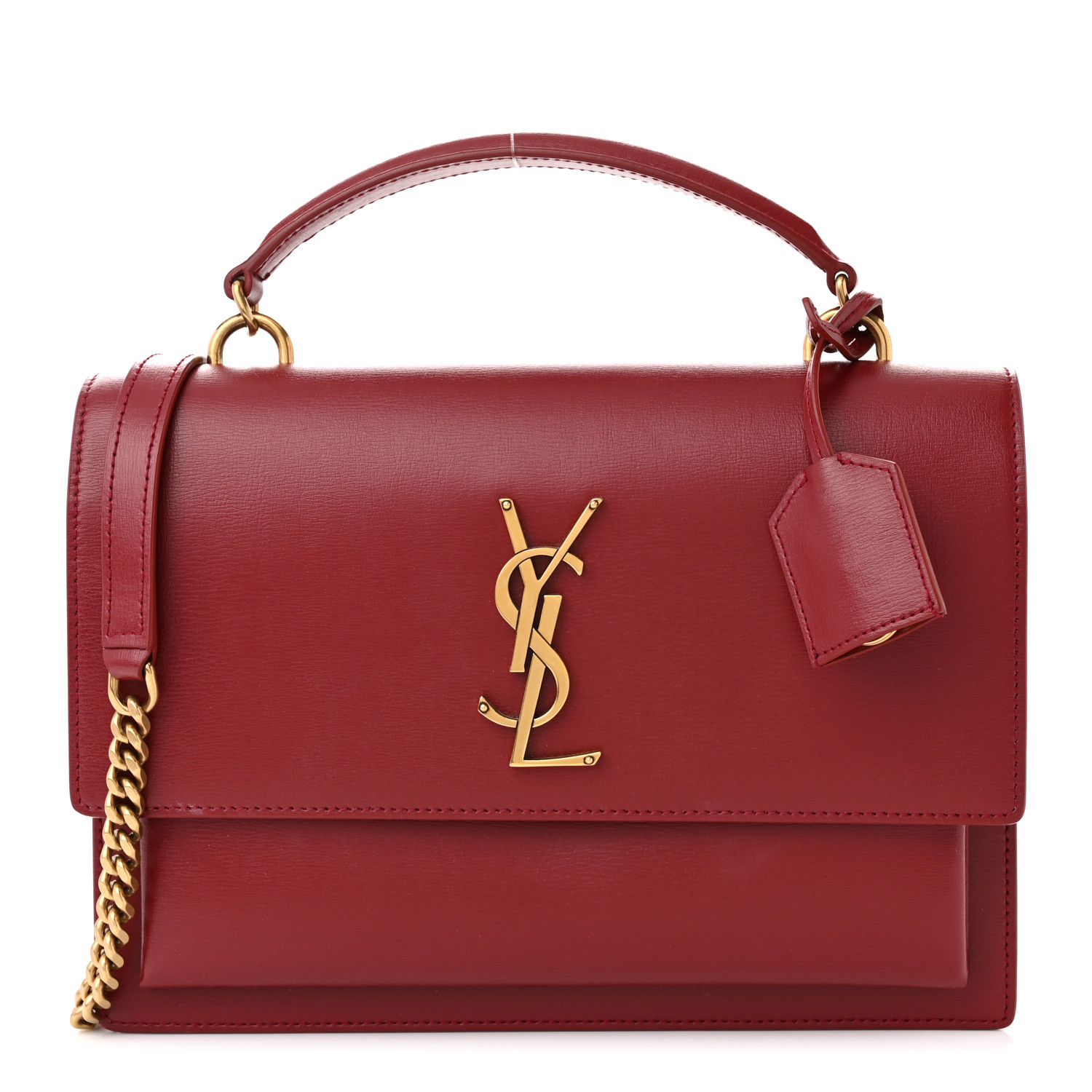 Saint Laurent Smooth Calfskin Medium Monogram Sunset Satchel Rouge Opyum