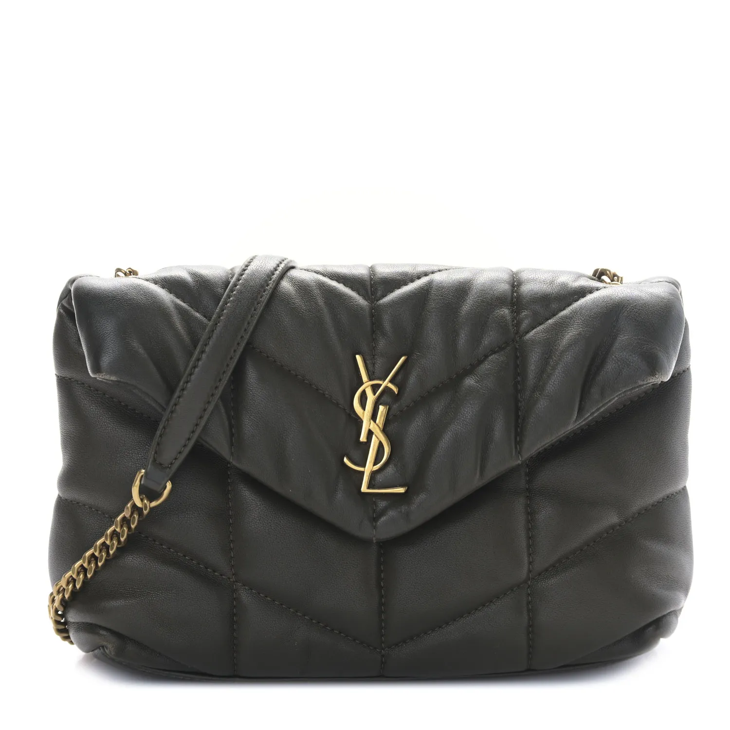 Saint Laurent Lambskin Quilted Toy Loulou Puffer Monogram Chain Satchel Seaweed