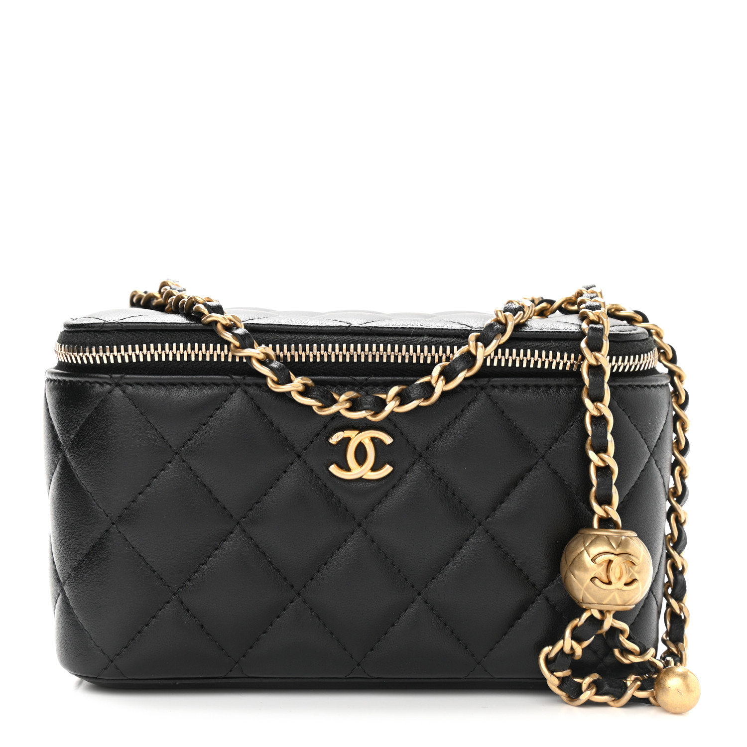 Chanel Lambskin Quilted Small Pearl Crush Vanity Case With Chain Black