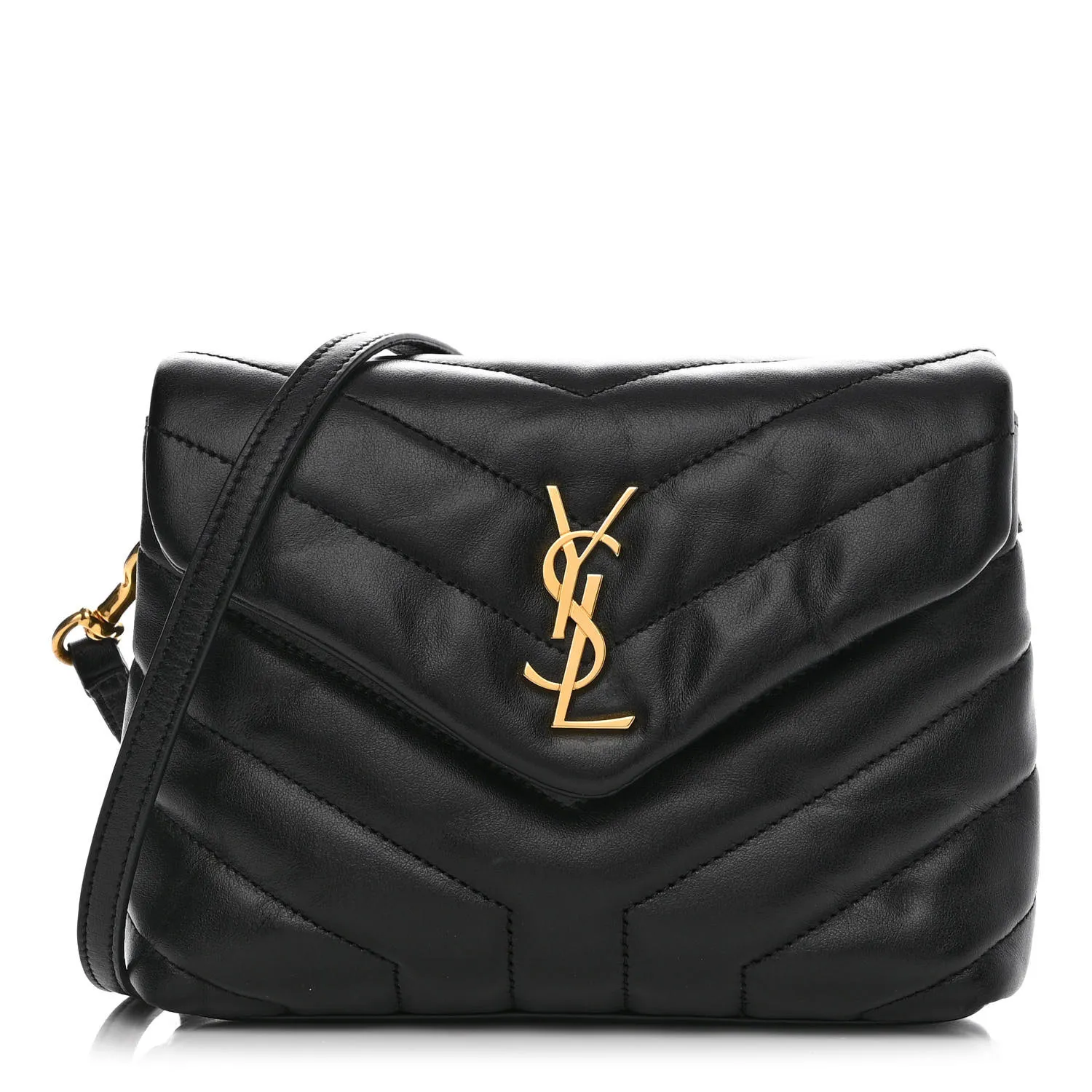 Saint Laurent Calfskin Y Quilted Monogram Toy Loulou Crossbody Bag Black