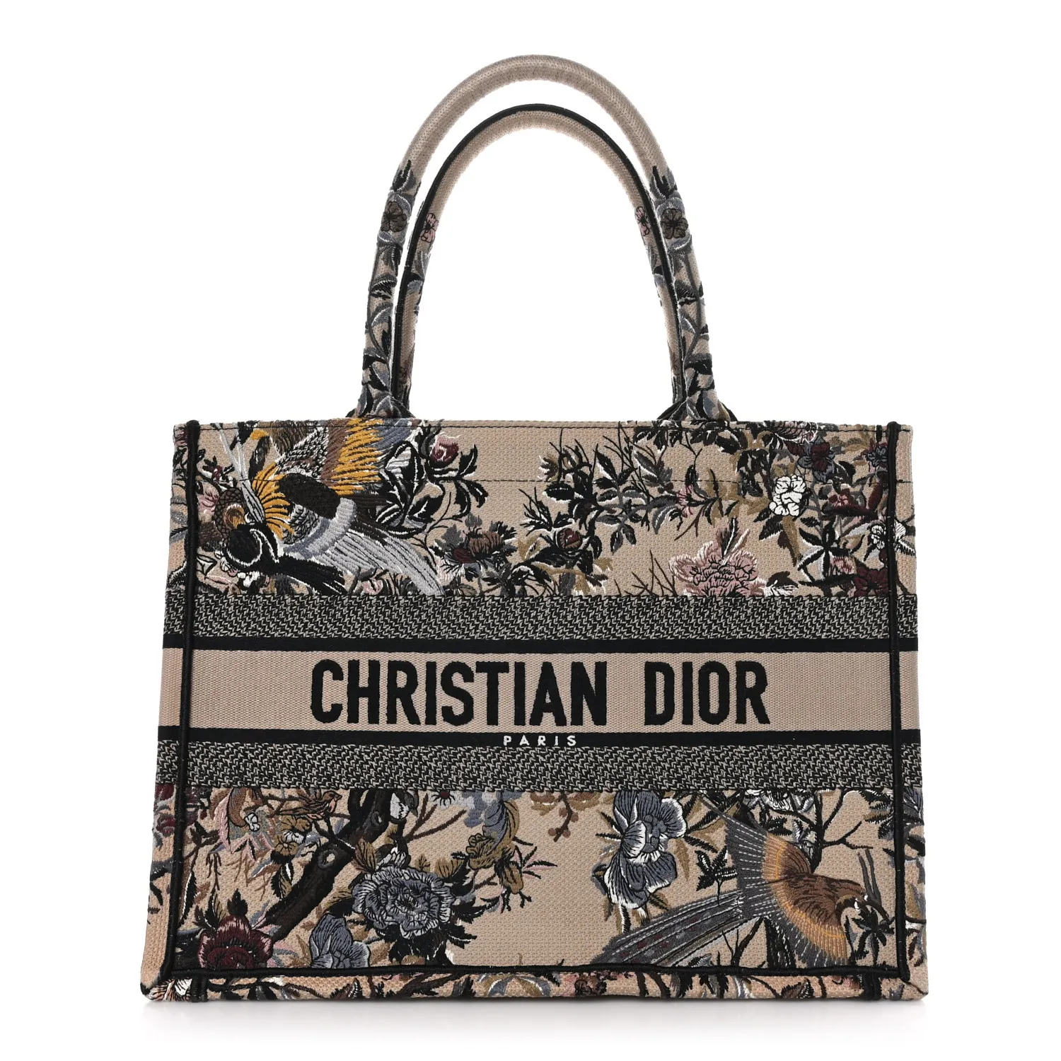 DIOR Canvas Embroidered Jardin D’Hiver Medium Book Tote Beige Multicolor