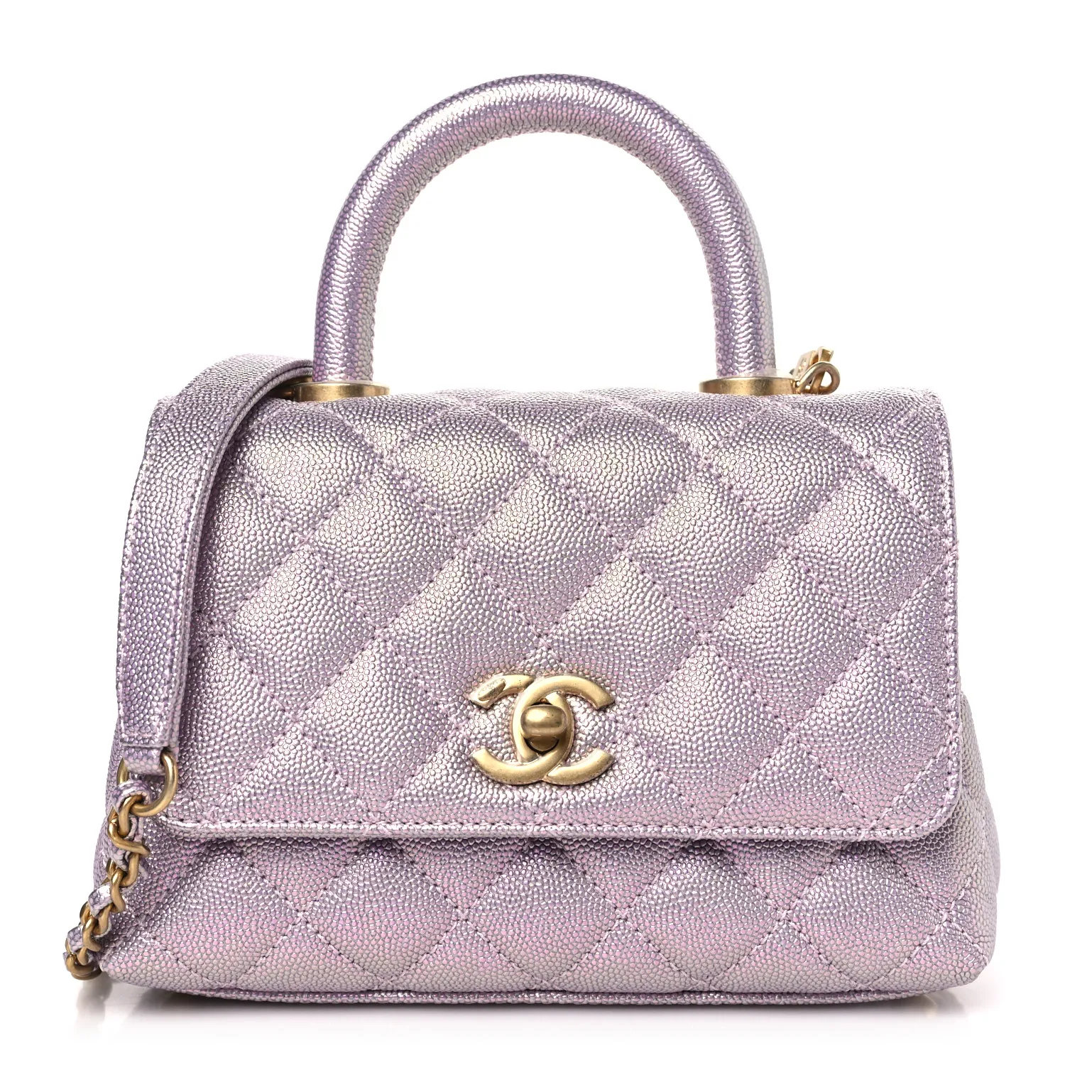 CHANEL Metallic Caviar Quilted Extra Mini Coco Handle Flap Light Pink