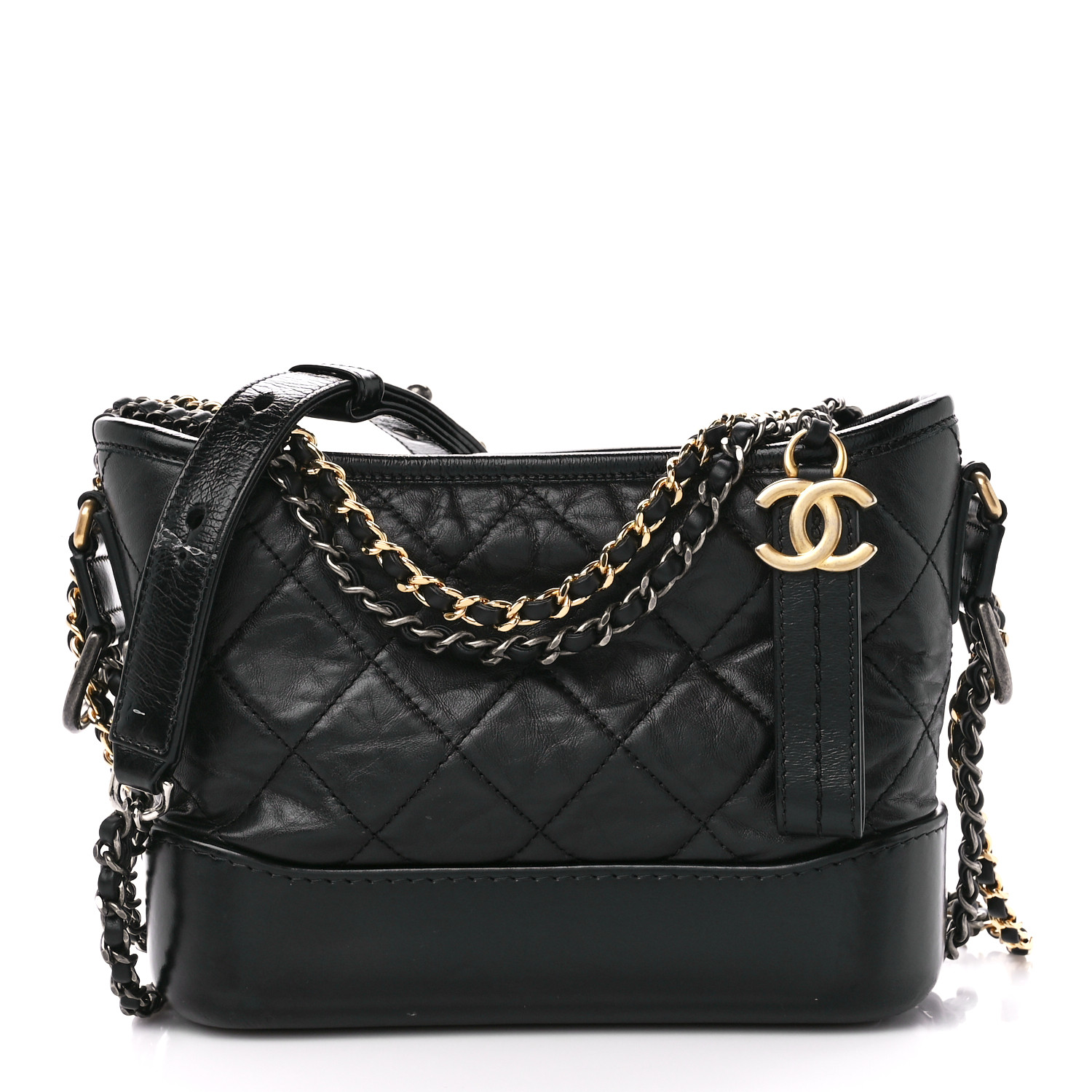 CHANEL Aged Calfskin Quilted Small Gabrielle Hobo Black