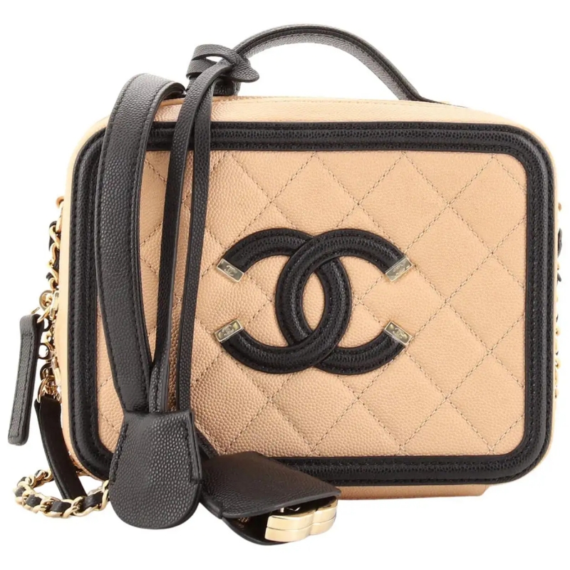 Chanel Filigree Vanity Case Quilted Caviar Medium