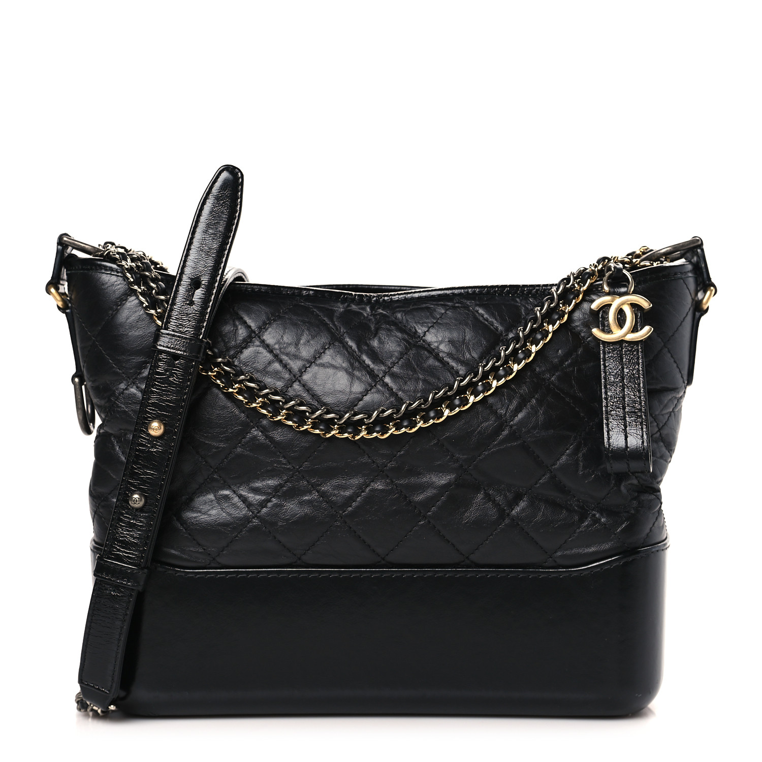 CHANEL Aged Calfskin Quilted Medium Gabrielle Hobo Black