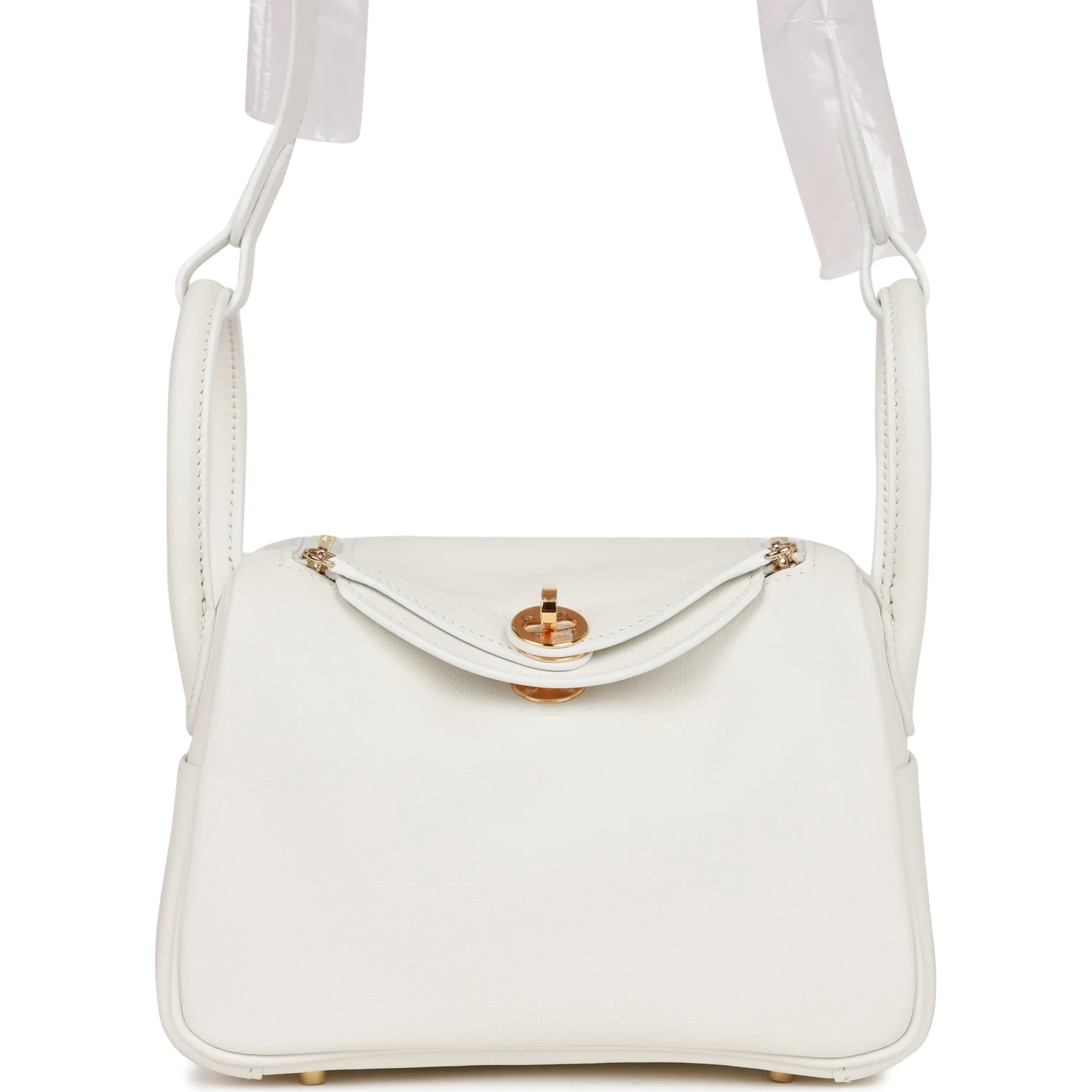 Hermès Mini Lindy White Swift Gold Hardware