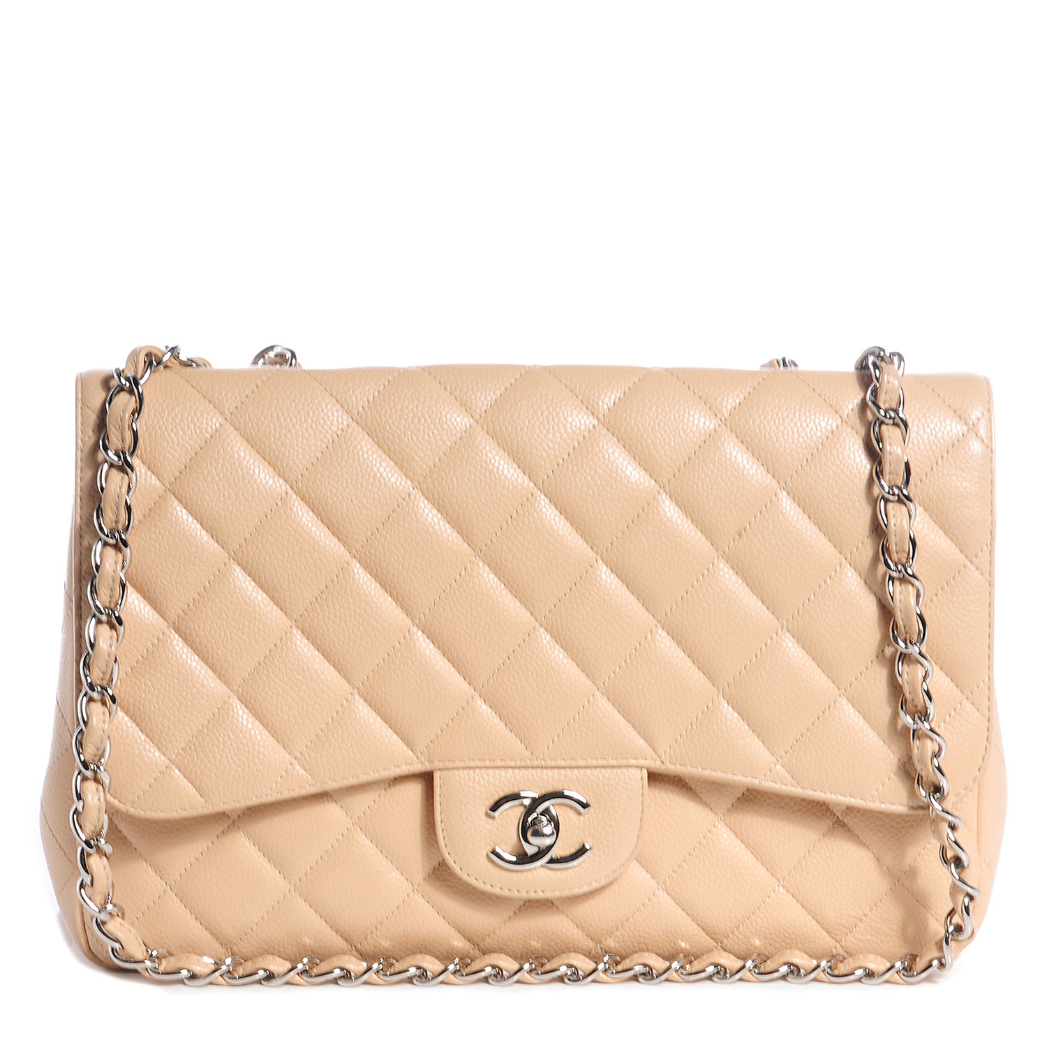 CHANEL Caviar Jumbo Single Flap Beige Clair