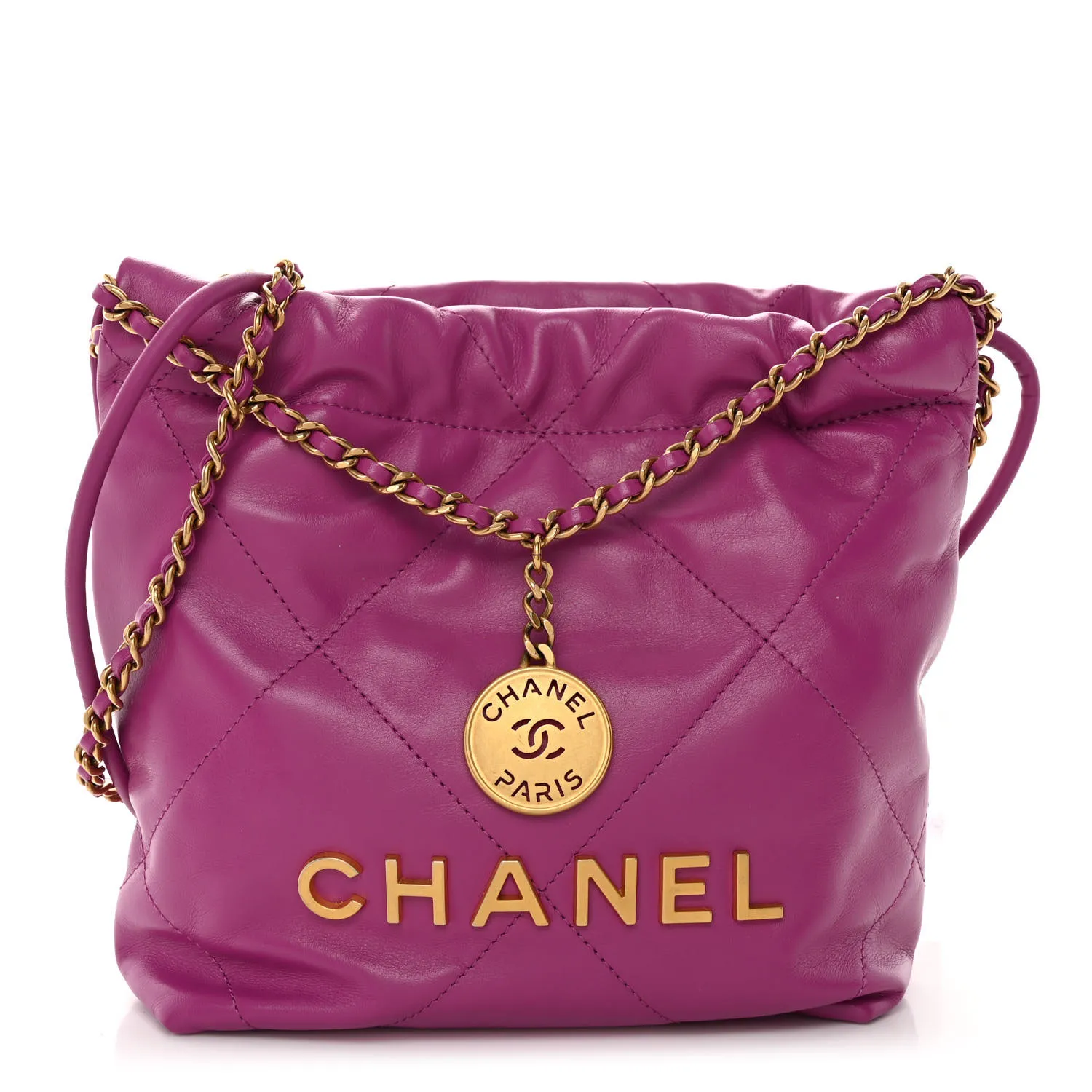 CHANEL Shiny Calfskin Quilted Mini Chanel 22 Purple