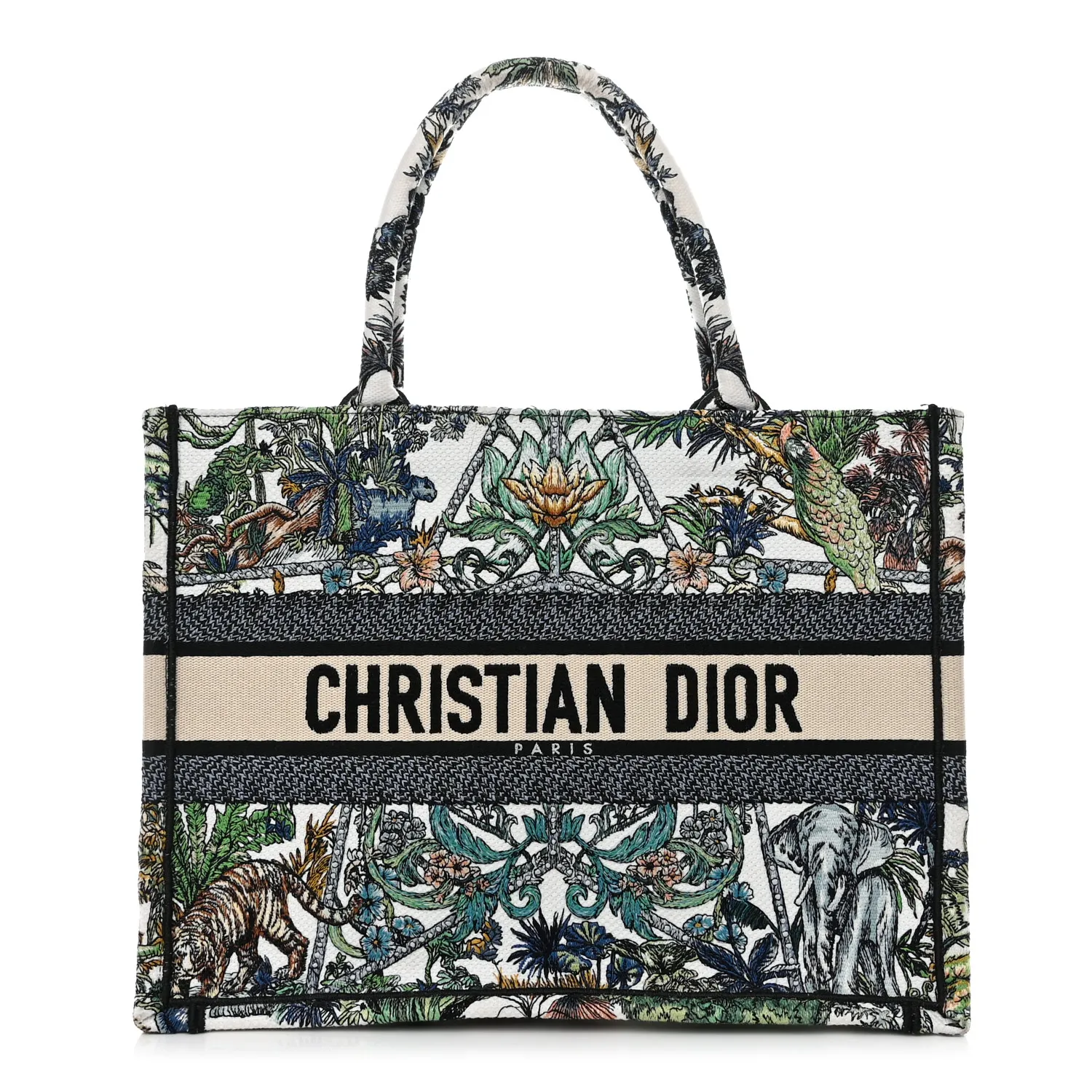 DIOR Canvas Embroidered Medium Etoile de Voyage Book Tote White Multicolor