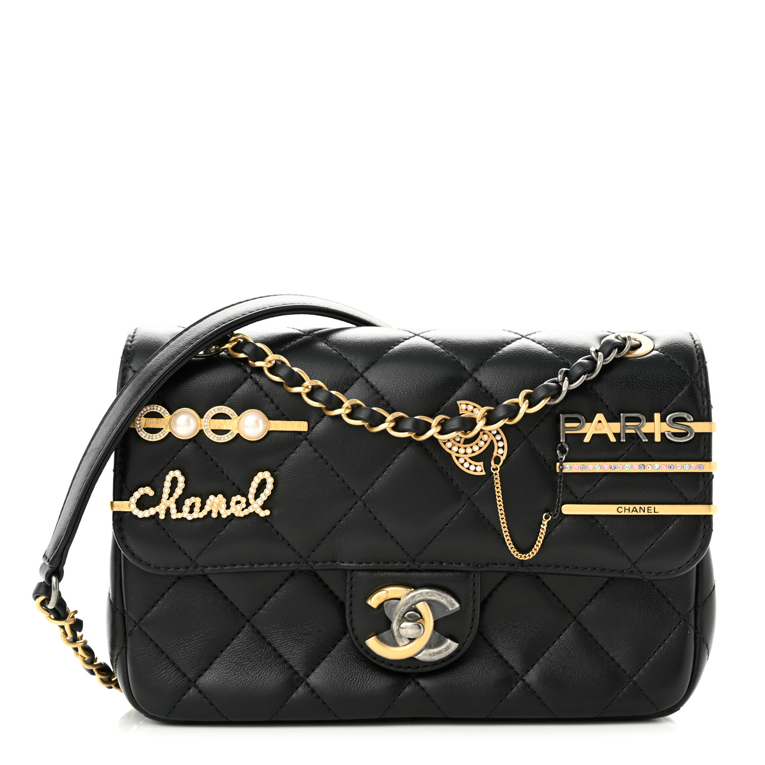 CHANEL Lambskin Quilted Small Coco Clips Single Flap Black