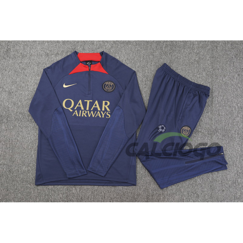 Tuta Paris PSG Felpa Zips Blu Top Pantaloni 2023-2024