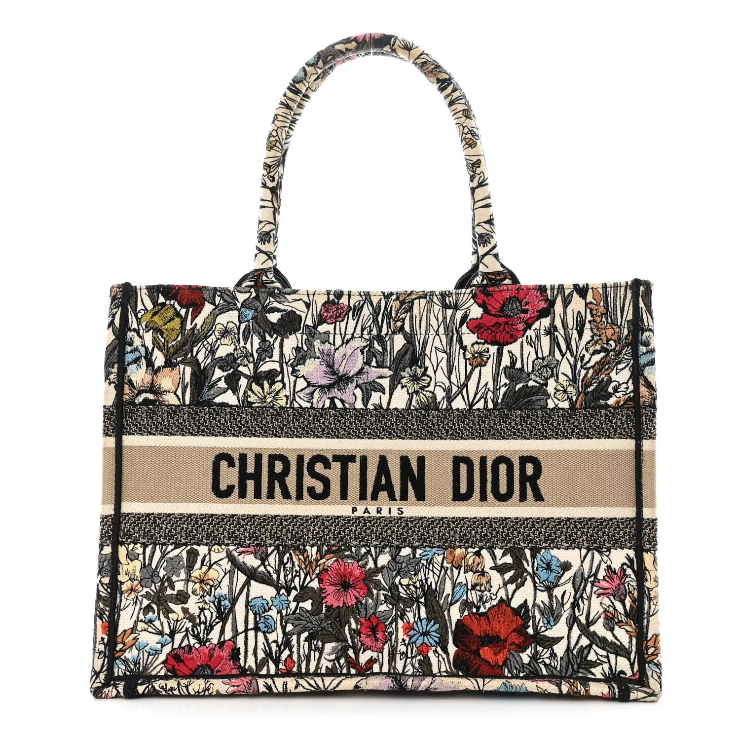 DIOR Canvas Embroidered Medium Mille Fleurs Book Tote Multicolor