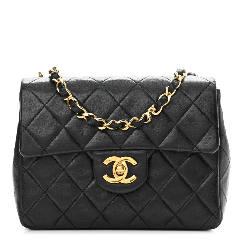 CHANEL Lambskin Quilted Mini Square Flap Bag Black