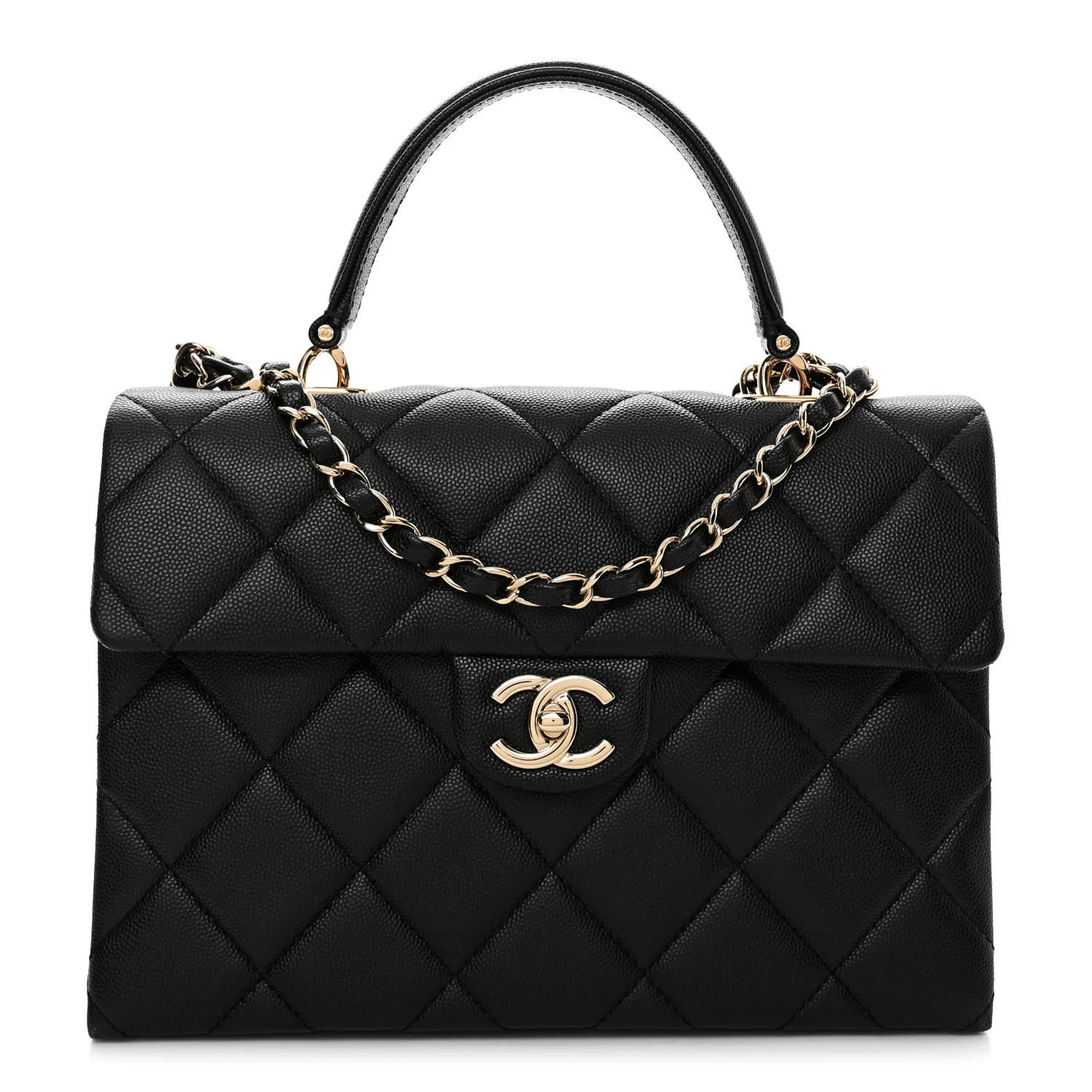 CHANEL Caviar Quilted Medium Retro Twist Top Handle Flap Black