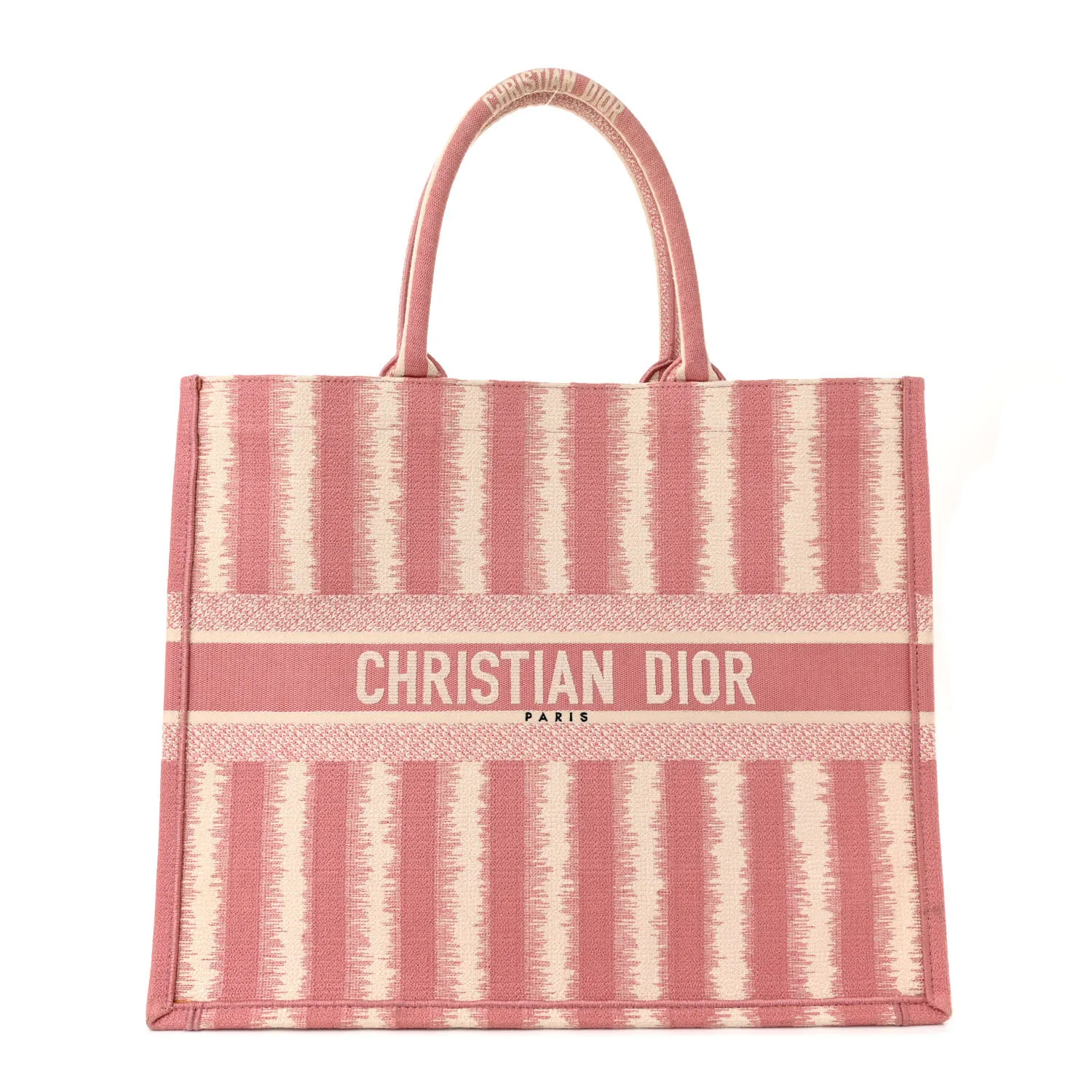 DIOR Canvas Embroidered Large Striped Book Tote Pink