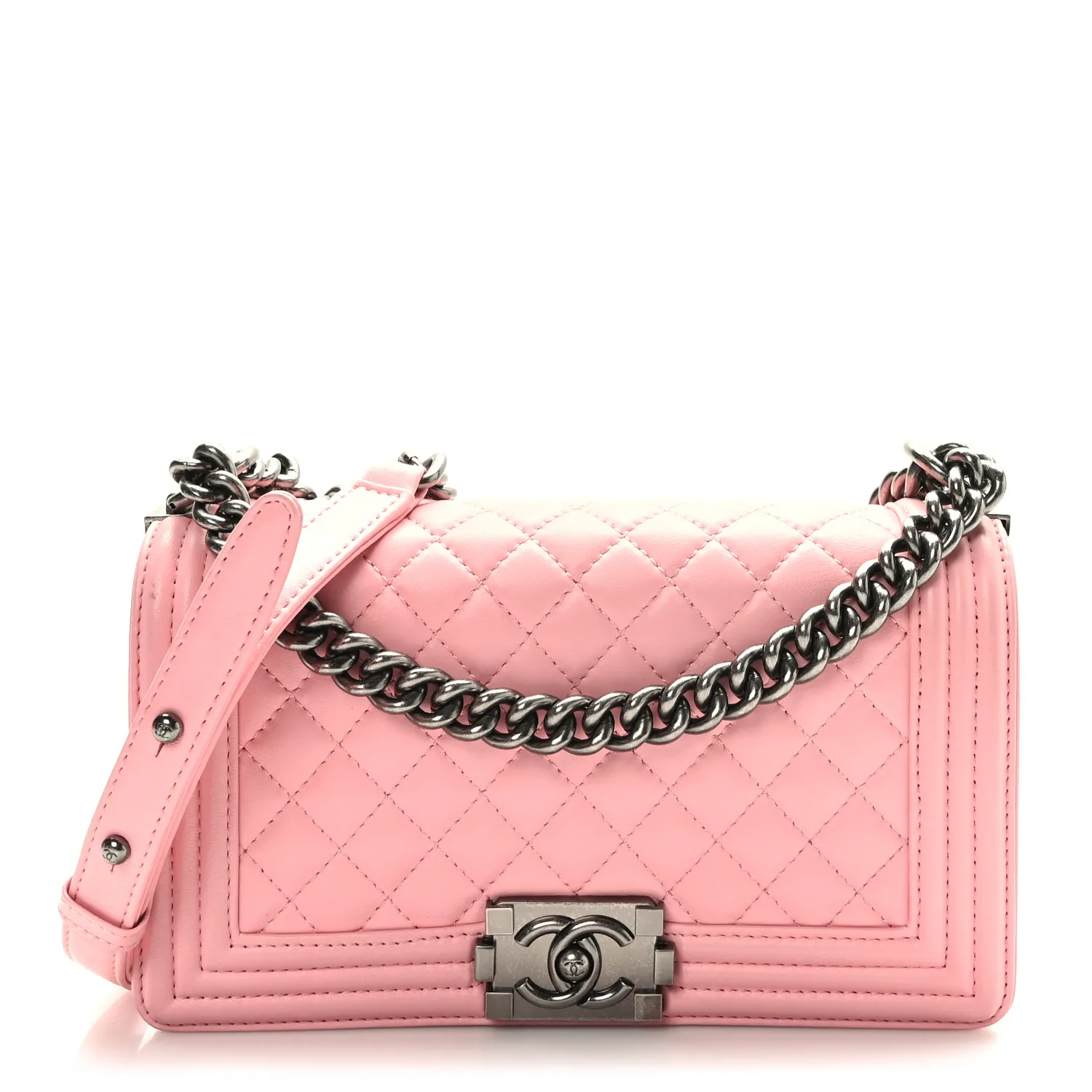 CHANEL Lambskin Quilted Medium Boy Flap Light Pink