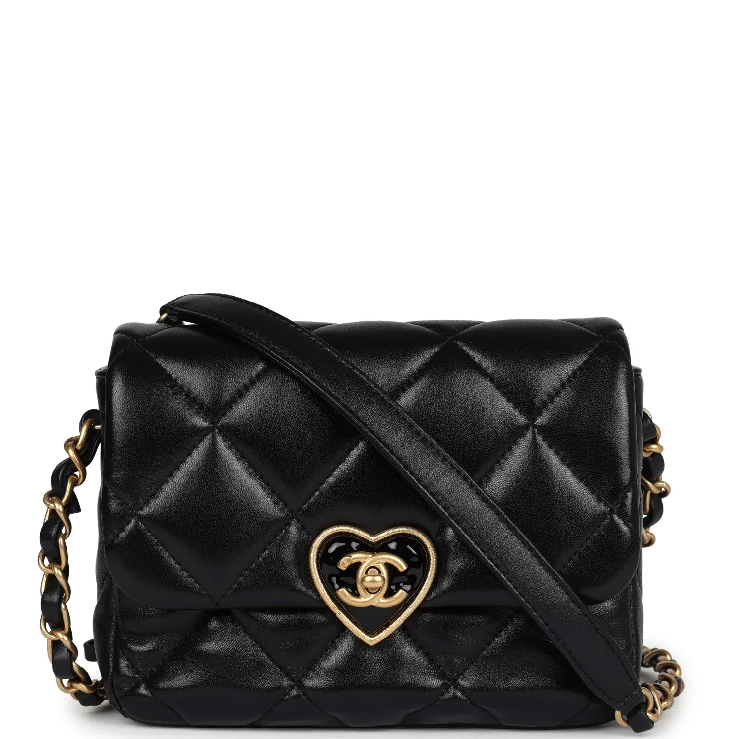 Chanel Heart Mini Flap Bag Black Lambskin Antique Gold Hardware