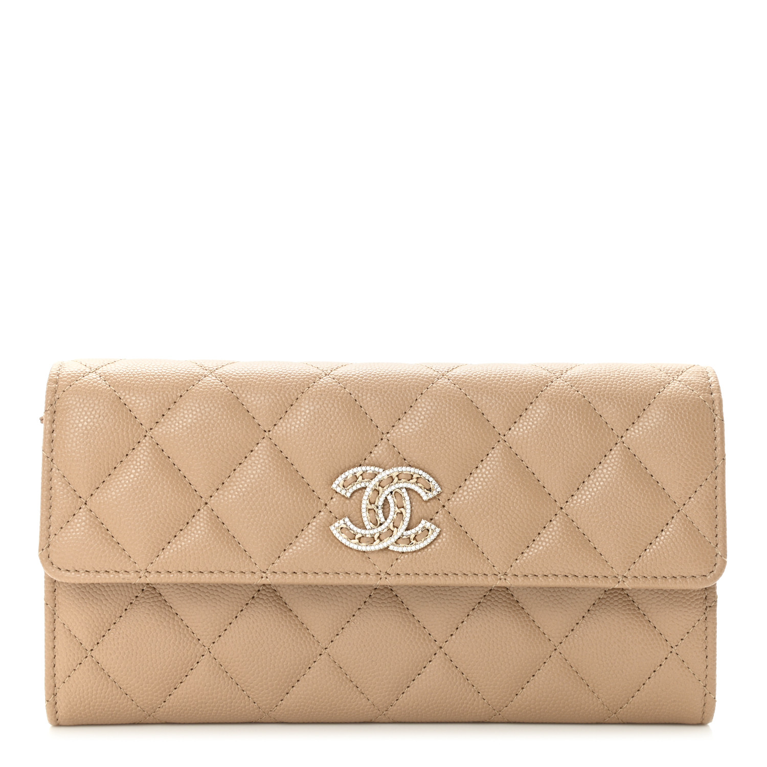 Chanel Caviar Quilted Crystal CC Large Gusset Wallet