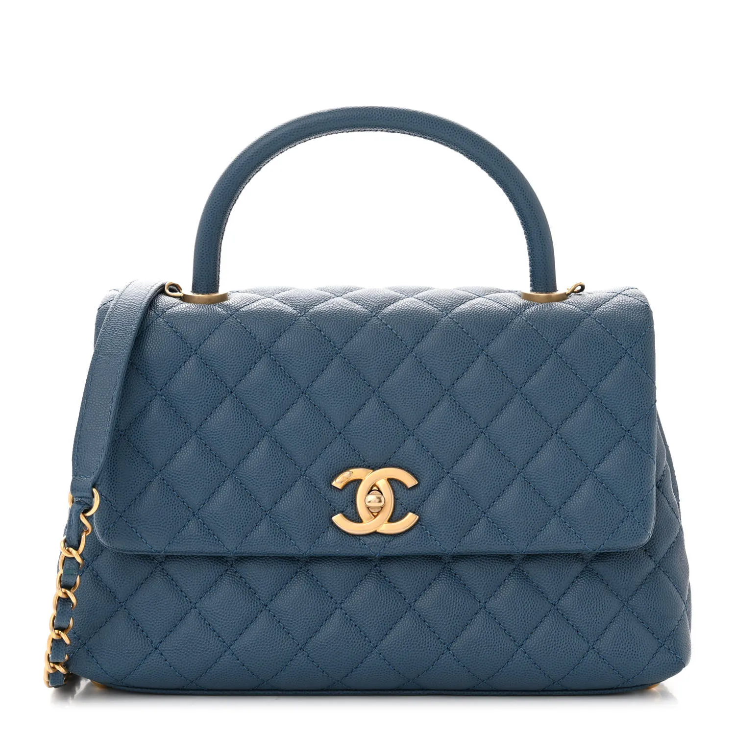 CHANEL Caviar Quilted Small Coco Handle Flap Blue