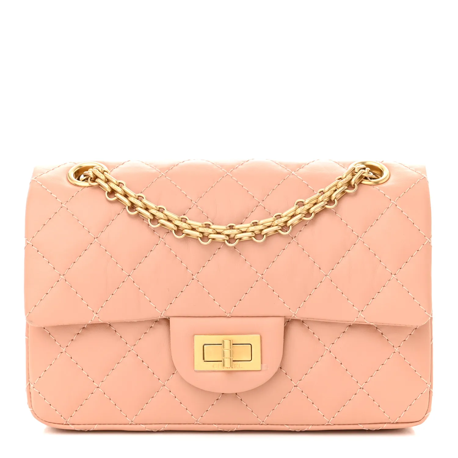 CHANEL Aged Calfskin Quilted 2.55 Reissue Mini Flap Beige