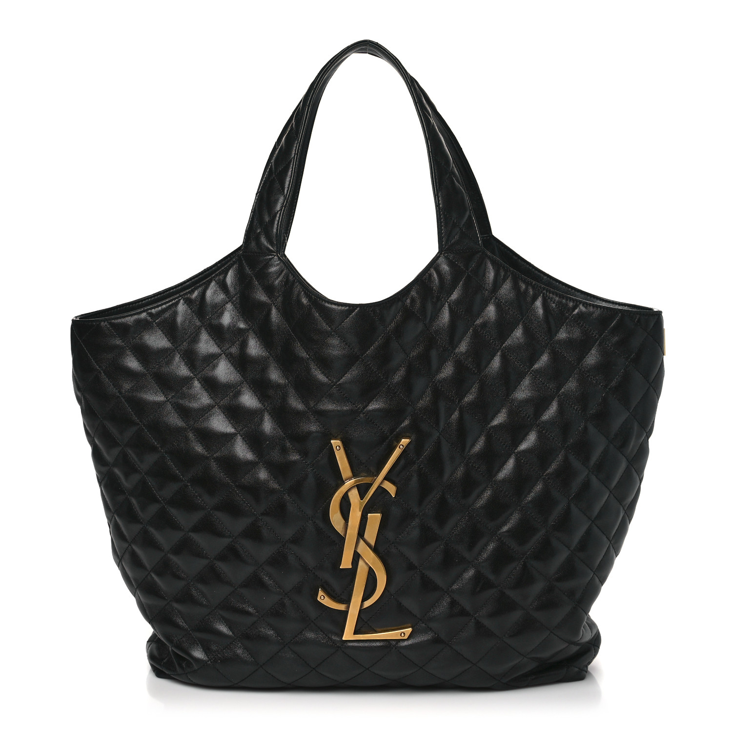 Saint Laurent Lambskin Quilted Maxi Icare Shopping Tote Black