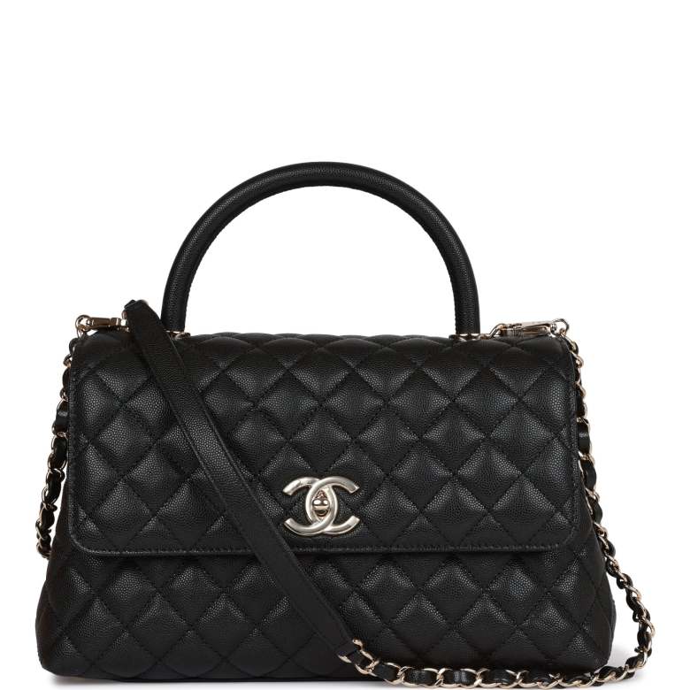 Chanel Small Coco Handle Flap Bag Black Caviar Light Gold Hardware