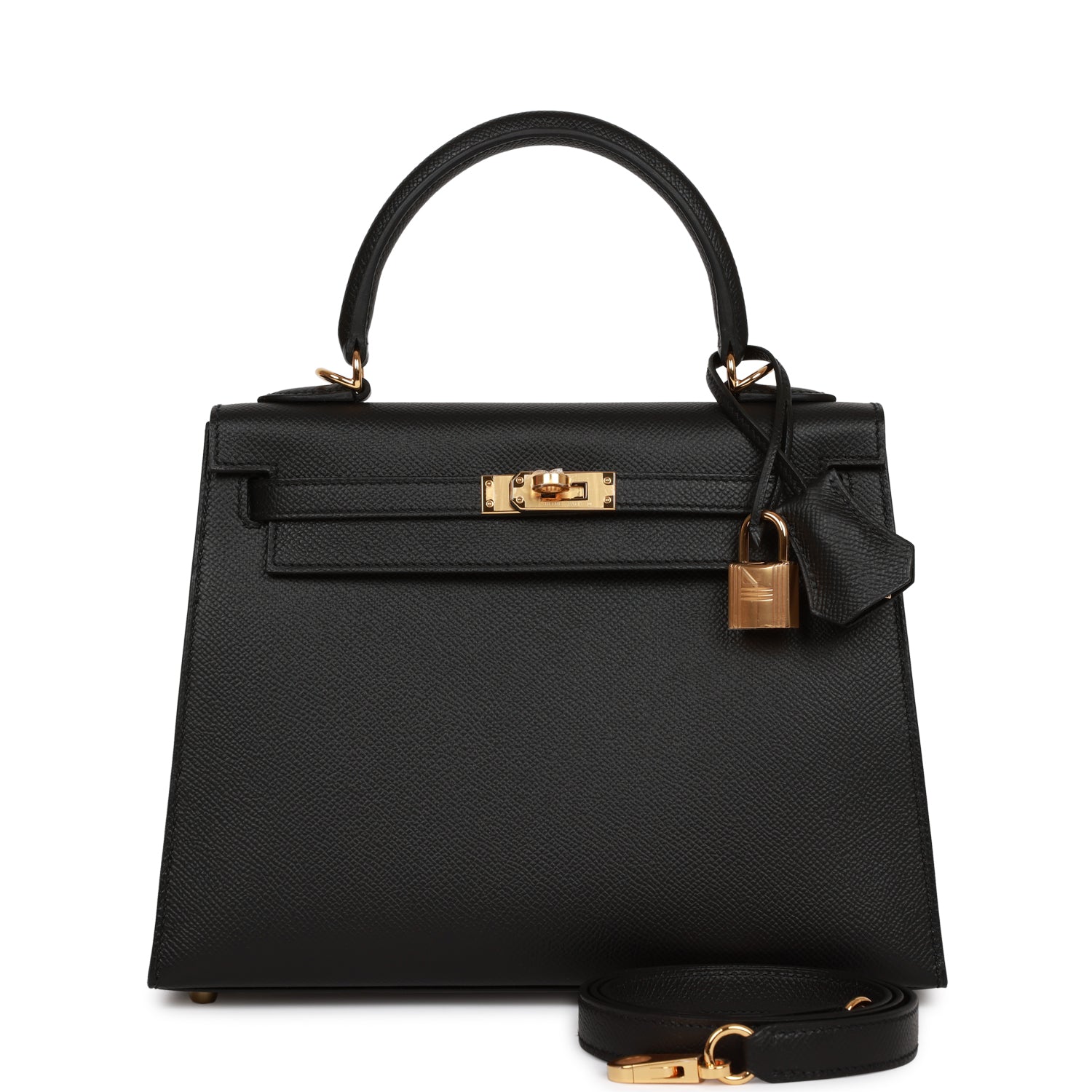 Hermès Kelly Sellier 25 Black Epsom Gold Hardware