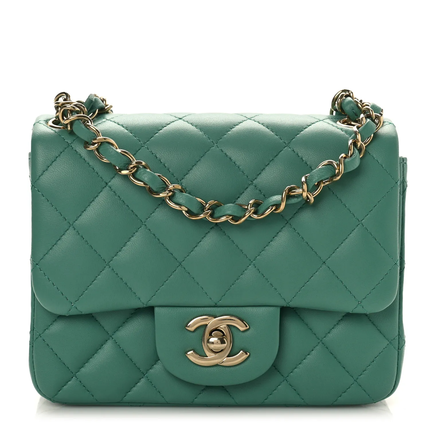 CHANEL Lambskin Quilted Mini Square Flap Green