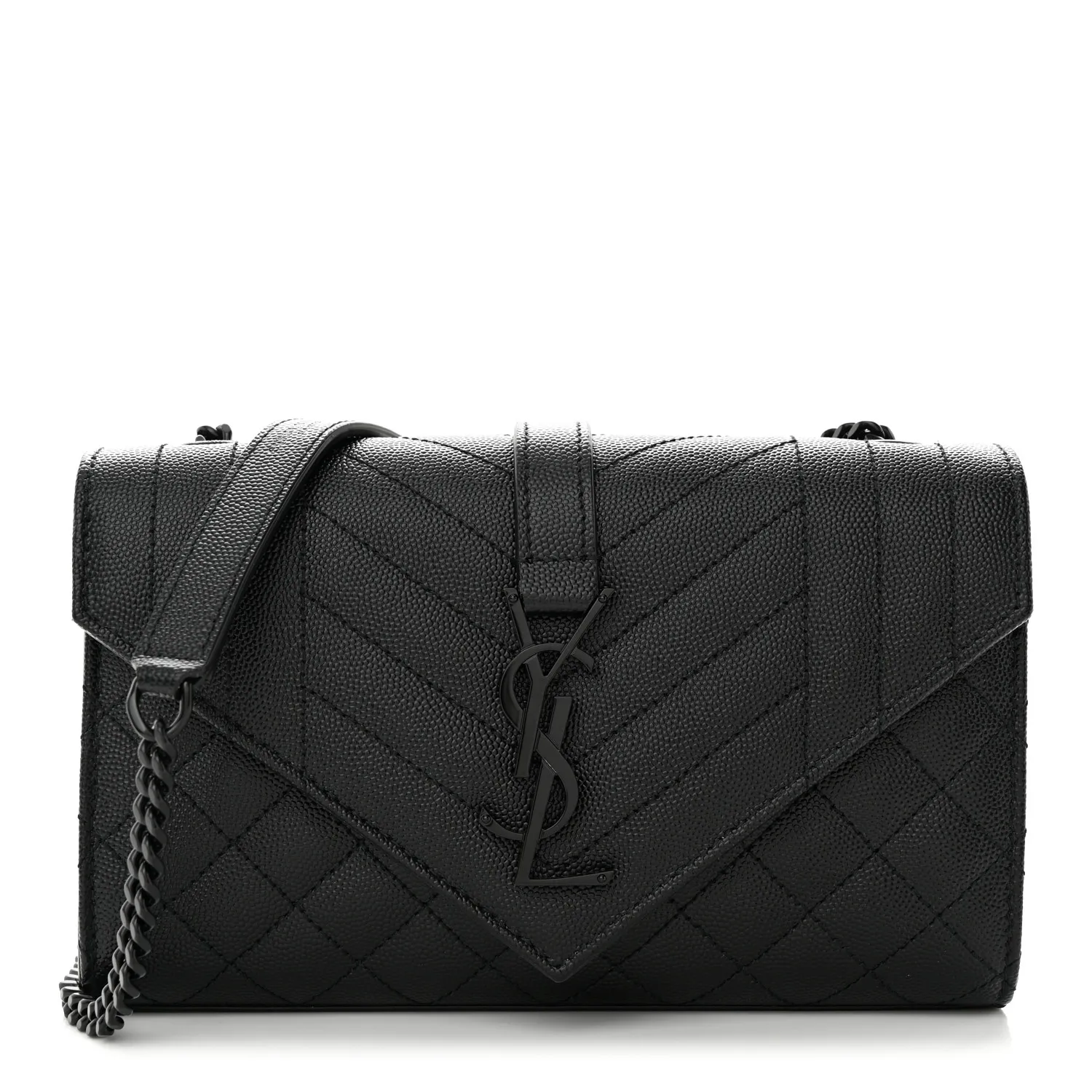 Saint Laurent Grain De Poudre Textured Mixed Matelasse Triquilt Small Monogram Monochrome Satchel Black