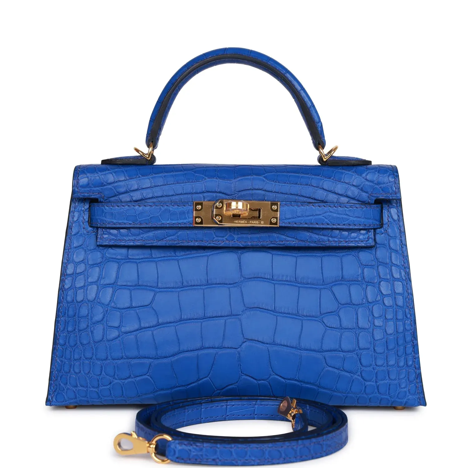 Hermès Kelly Sellier 20 Bleu Royal Matte Alligator Gold Hardware