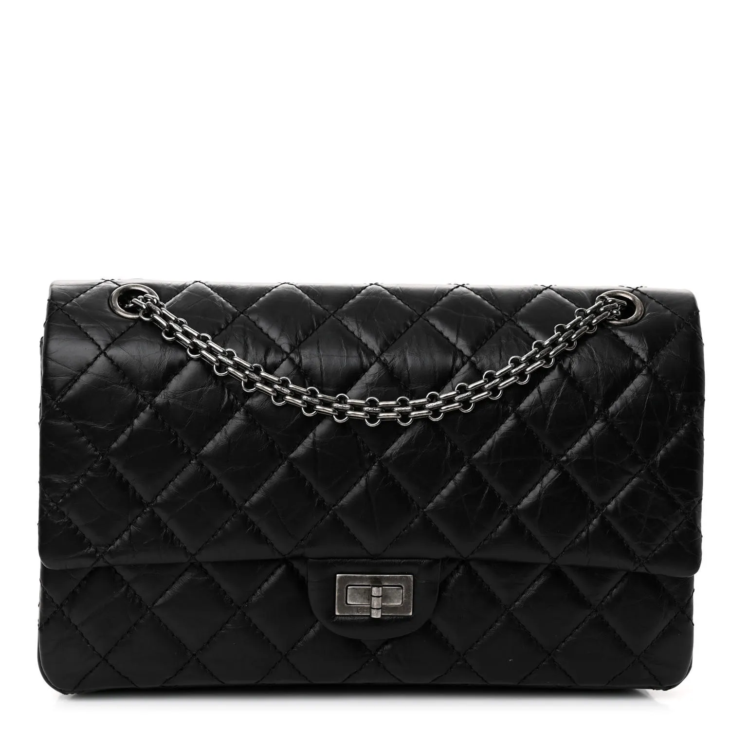 CHANEL Aged Calfskin Quilted 2.55 Reissue 226 Flap Black