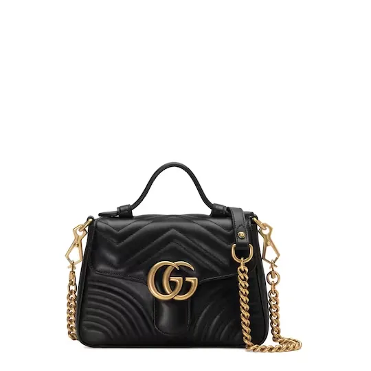 Gucci Mini GG Marmont Top Handle Shoulder Bag Black