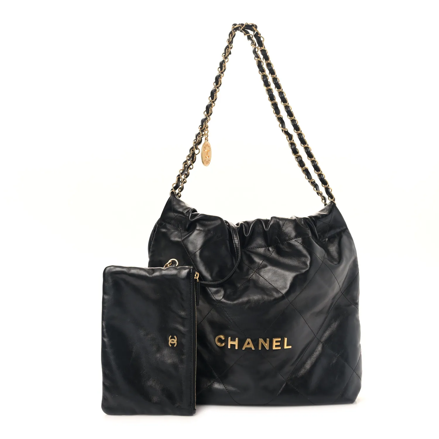 CHANEL Shiny Calfskin Quilted Small Chanel 22 Black