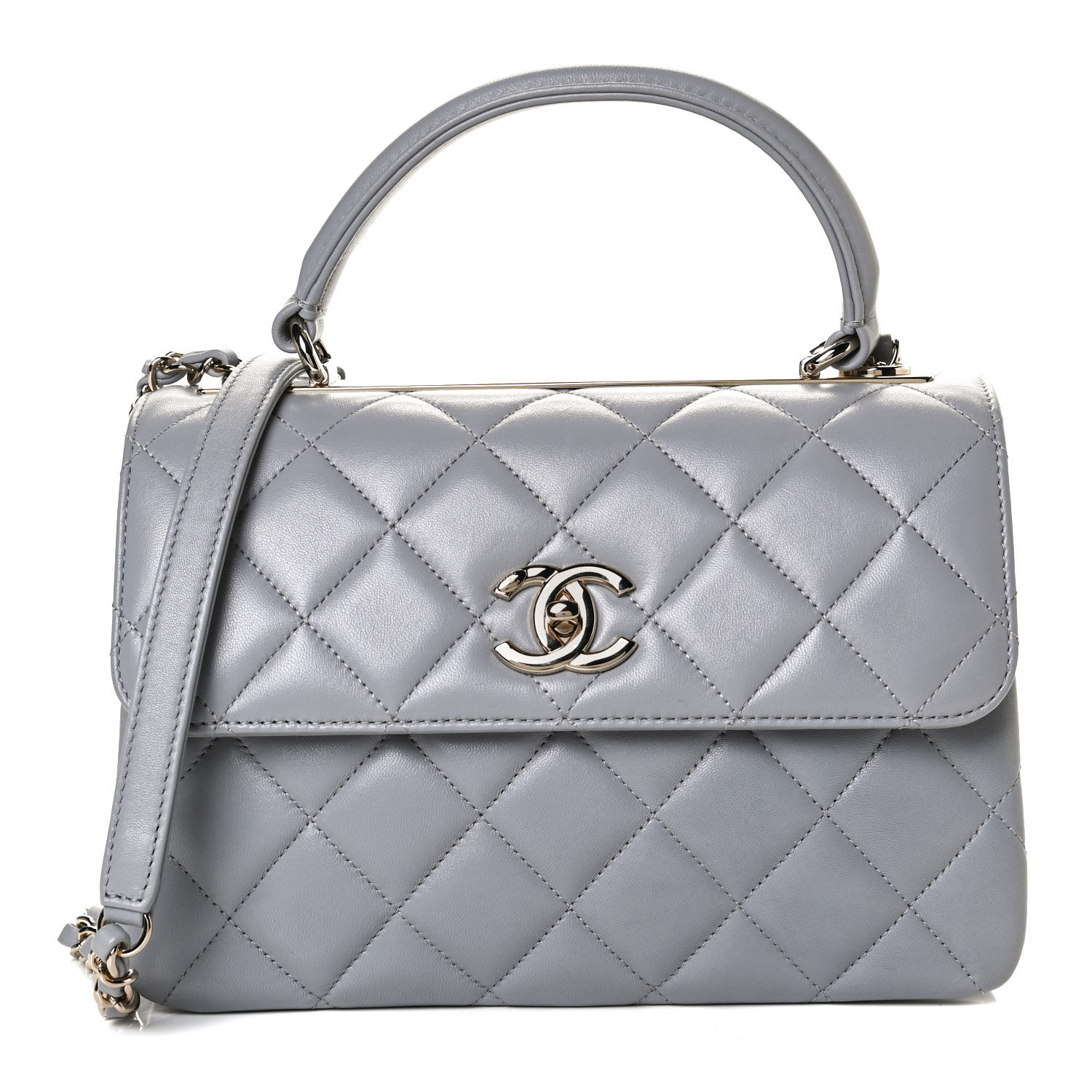 Chanel Lambskin Quilted Small Trendy CC Flap Dual Handle Bag Grey