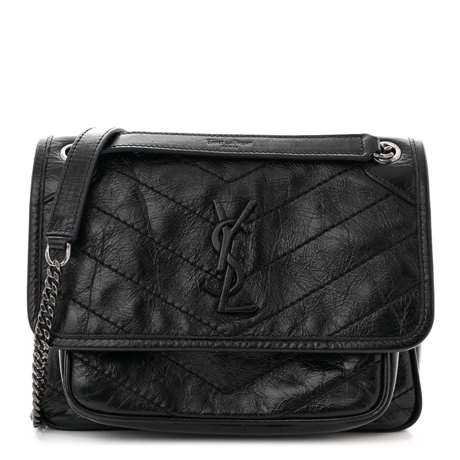 Saint Laurent Niki Medium In Crinkled Vintage Black Leather