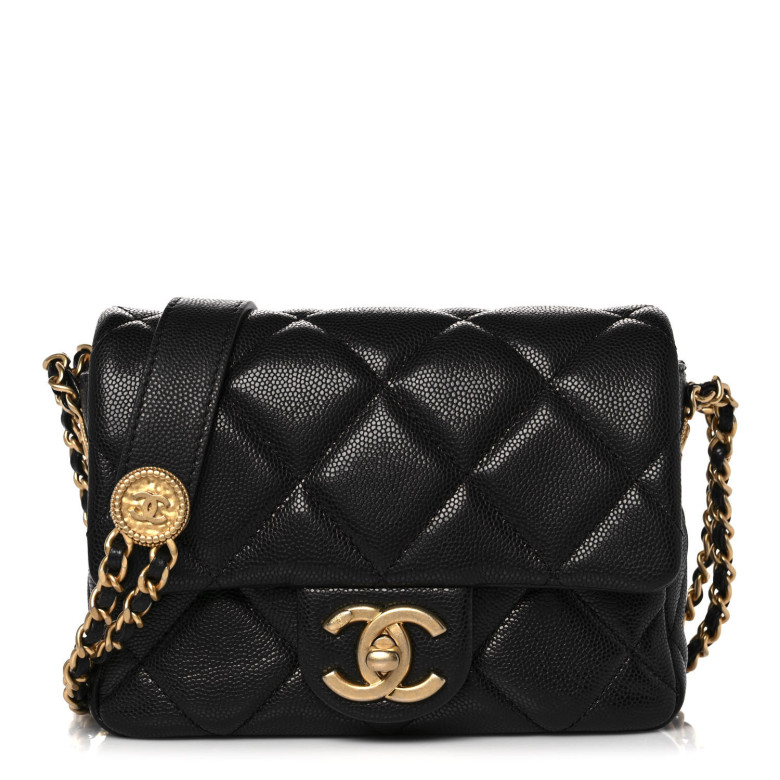 CHANEL Caviar Quilted Mini Twist Your Buttons Flap Black