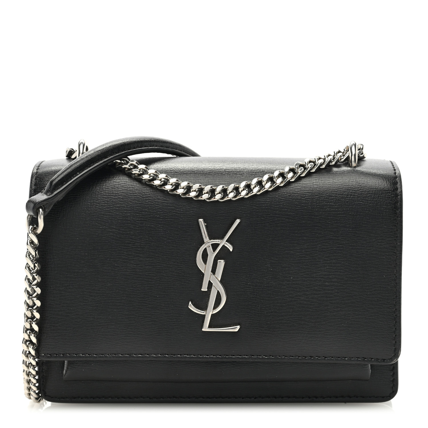 Saint Laurent Calfskin Monogram Sunset Chain Wallet Black